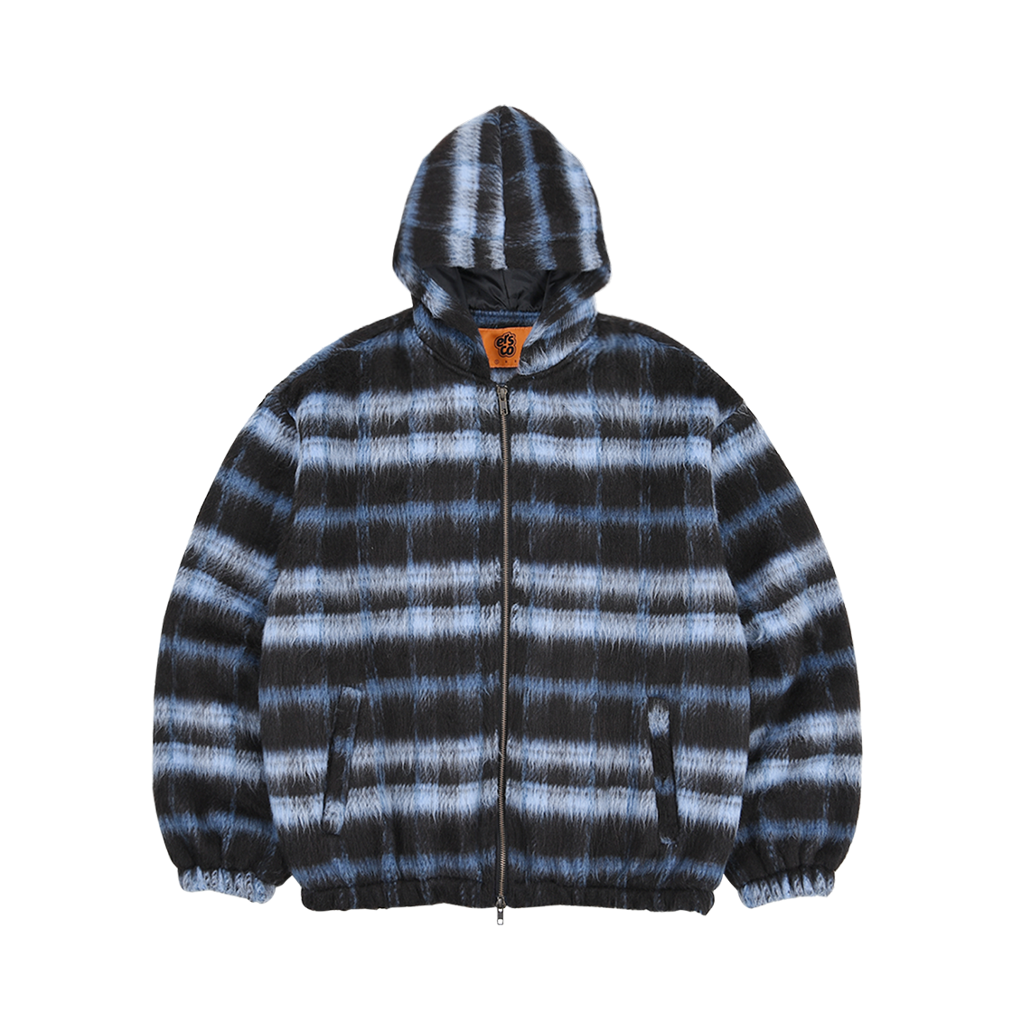 ersco-0129 ersco Hairy Plaid Hoodie Zip Blue