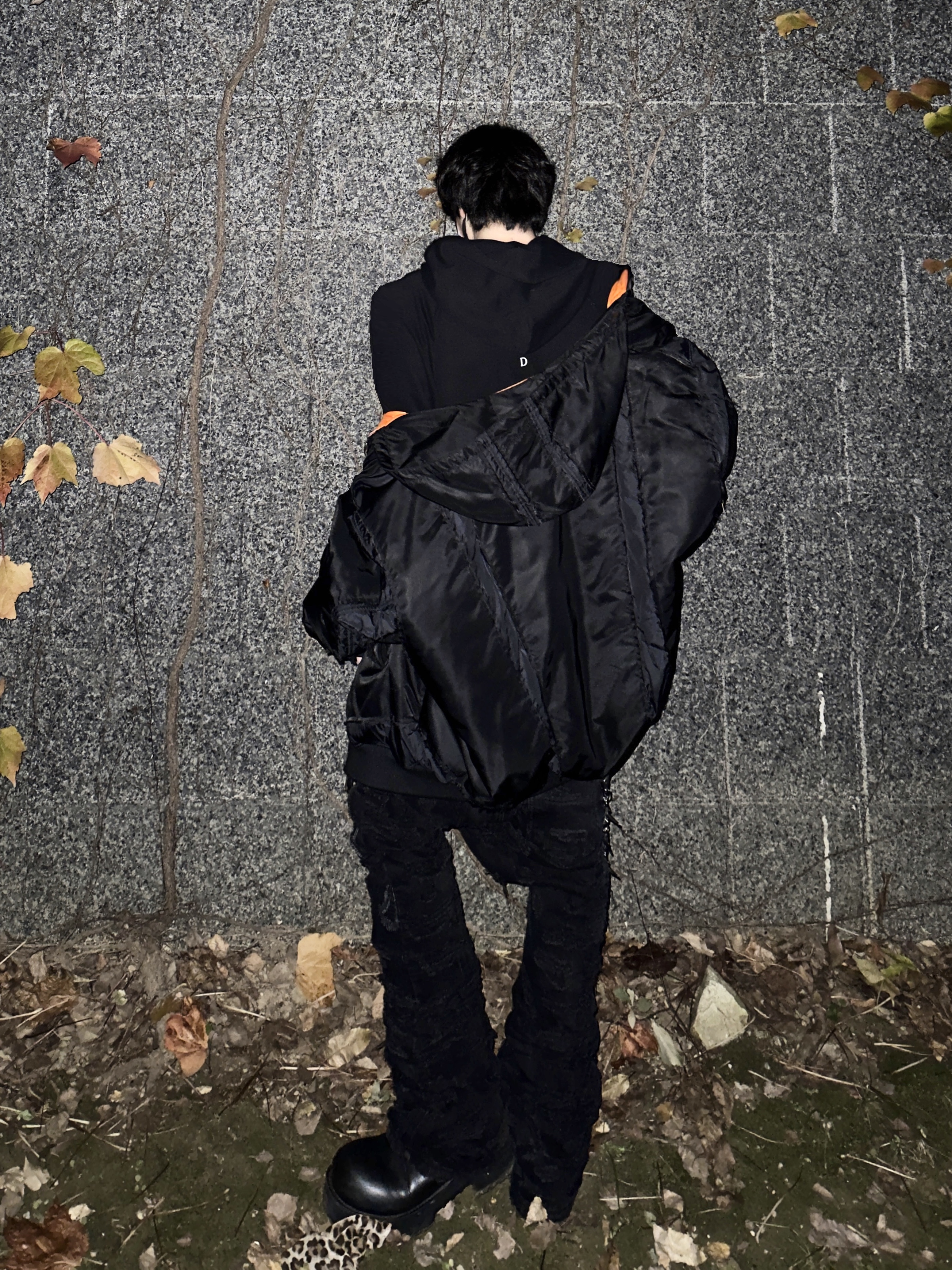 Project G/R Reworked Hooded Bomber Jacket Black, Balenciaga Venom High Boot Black 착용 스타일 - 2