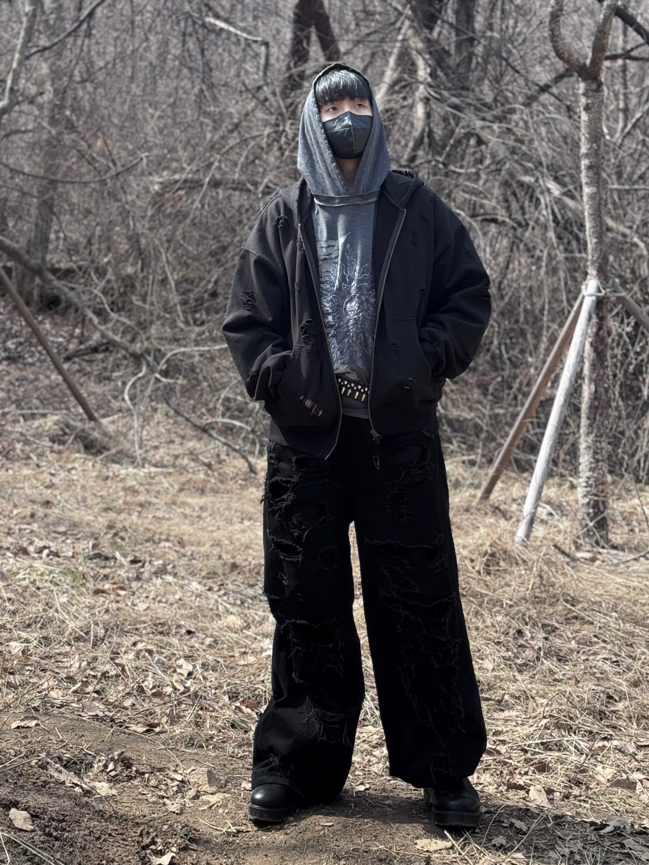 Undermycar Otter Oversized Damage-Washed Hood Zip-Up Sepia - 22FW 착용 스타일