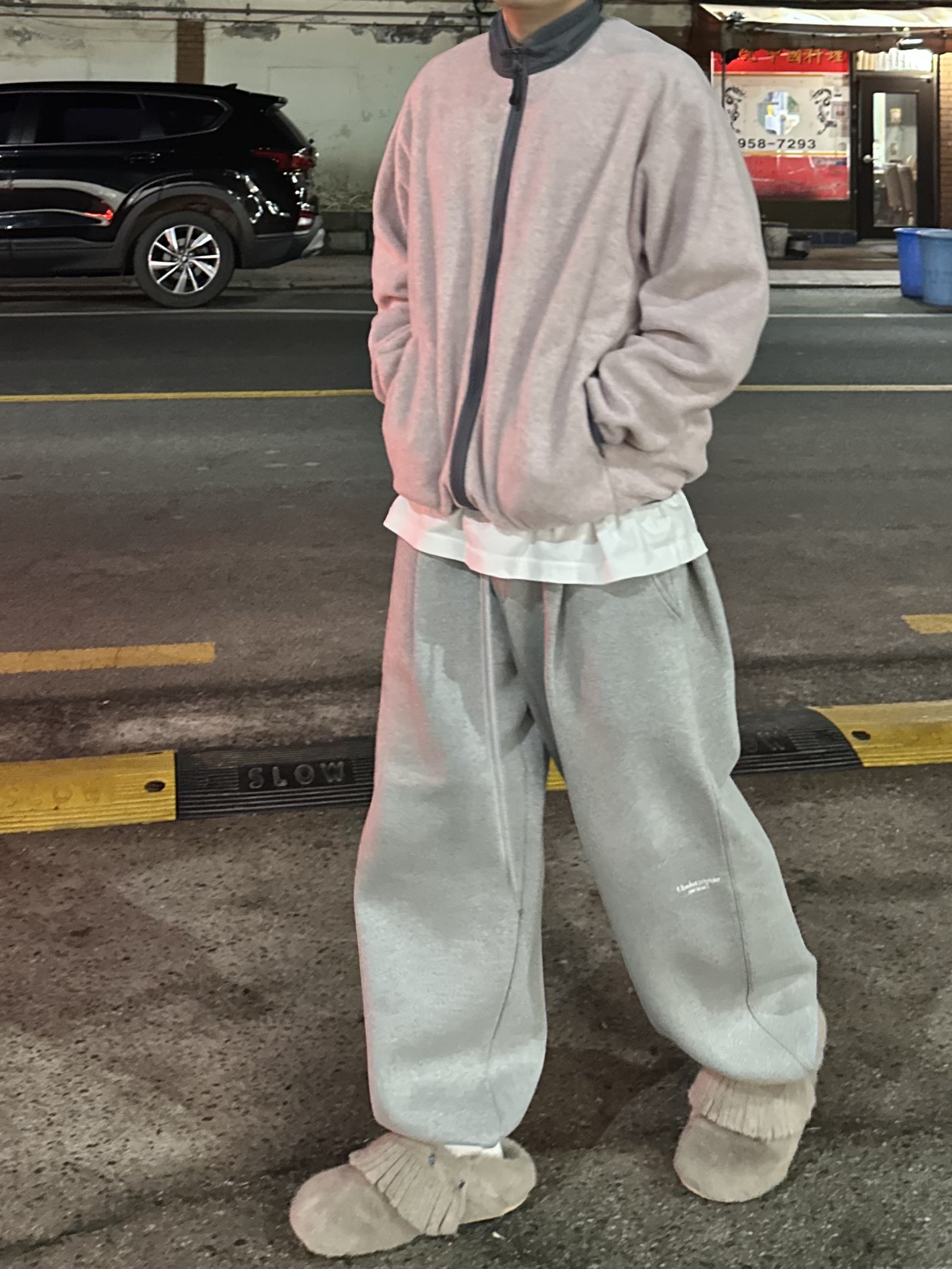 Ferker Mane Elephant, Undermycar Mu.03 Anti Fxxking Logo Play Oversized Sweat Jogger Melange Gray 착용 스타일 - 5