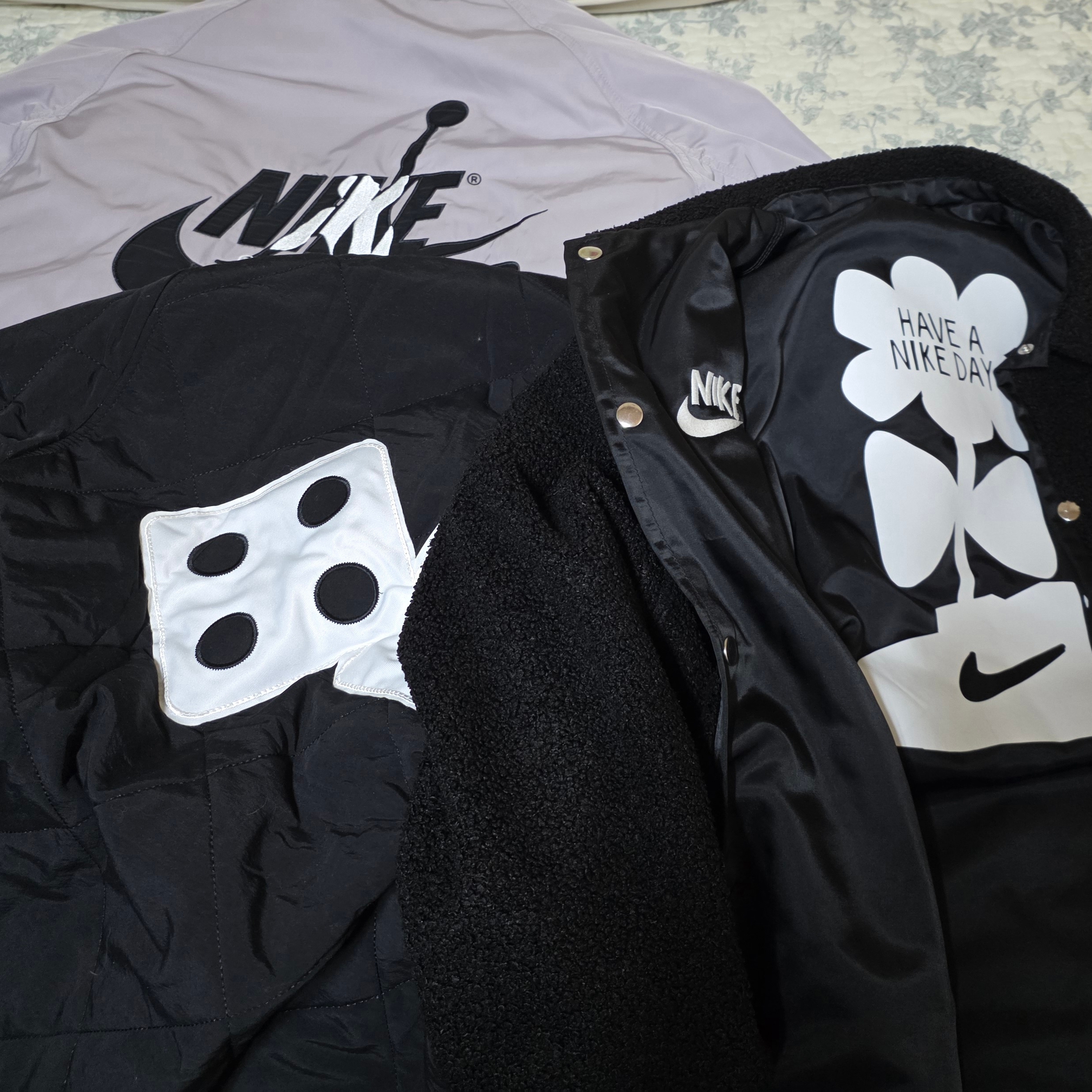 Nike NSW Lined Winterized Coach Jacket Black White - Asia, Stussy Dice Quilted Liner Jacket Black 착용 스타일
