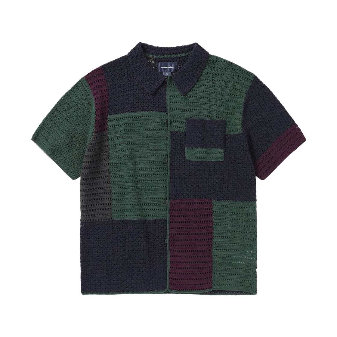 디스이즈네버댓 블록 크로셰 니트 숏슬리브 셔츠 네이비(Thisisneverthat Block Crochet Knit Short Sleeve Shirt Navy) - 1