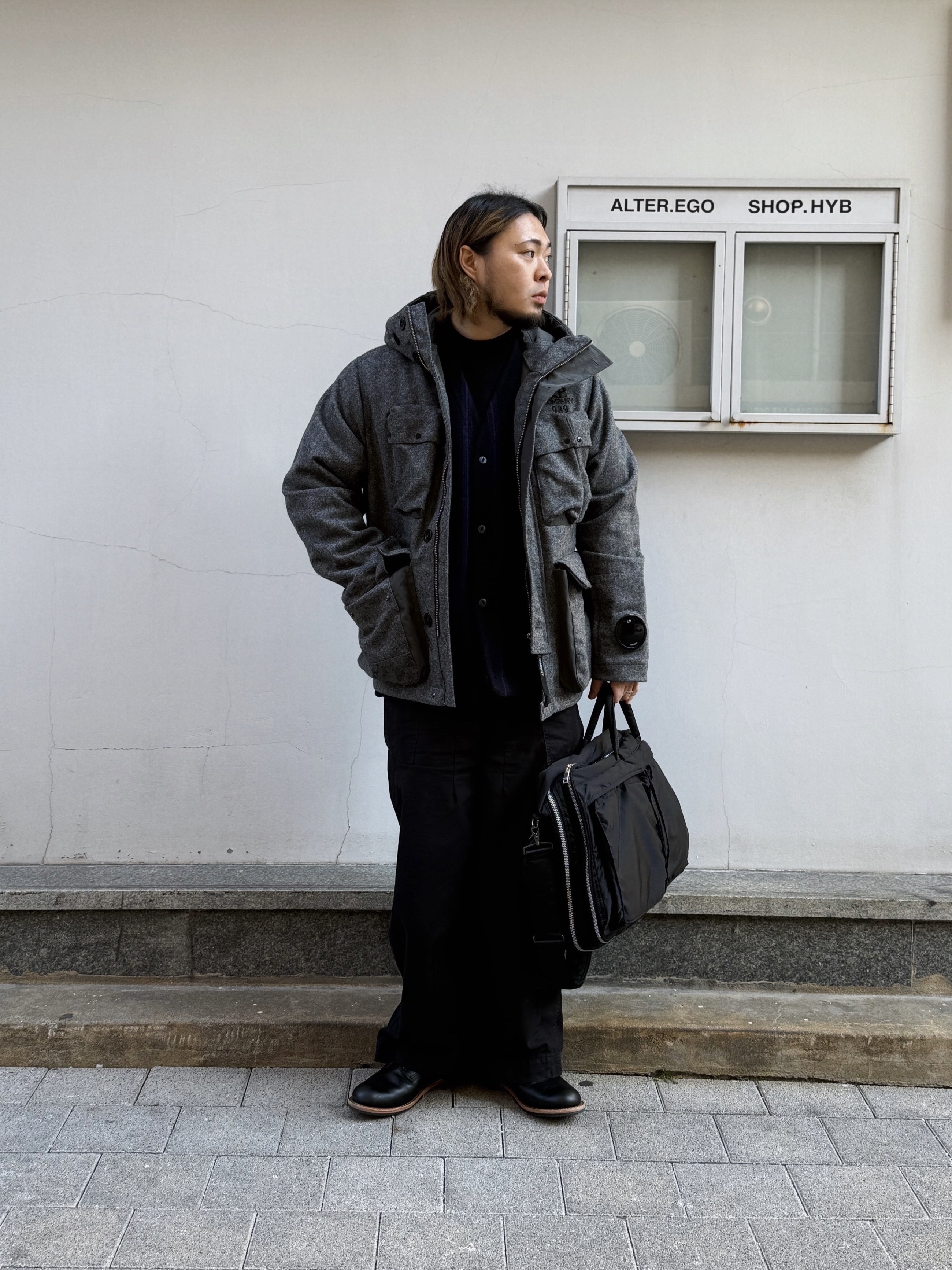 C.P. Company C.P. Duffel Garment Dyed Coat Butternut Brown - 23FW, Uniqlo x Needles Fleece Wide Pants Black - KR 착용 스타일 - 4