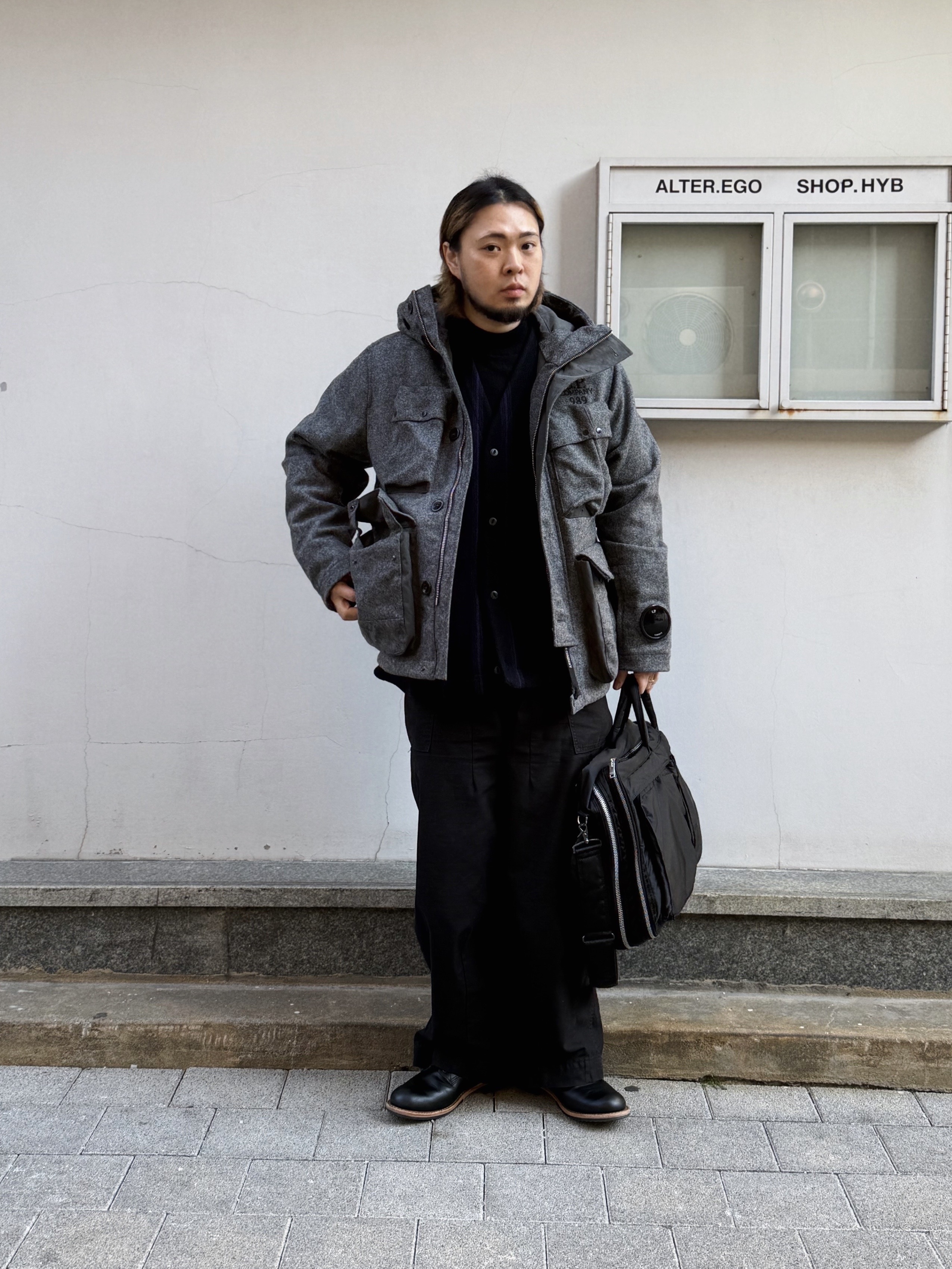 C.P. Company C.P. Duffel Garment Dyed Coat Butternut Brown - 23FW, Uniqlo x Needles Fleece Wide Pants Black - KR 착용 스타일 - 3