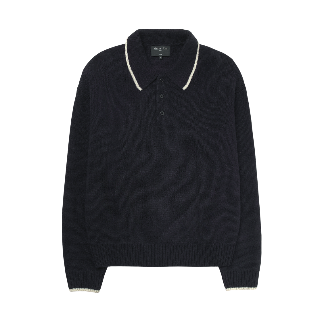 MK259OPO525HDV Matin Kim Back Logo Collar Knit Top In Dark Navy