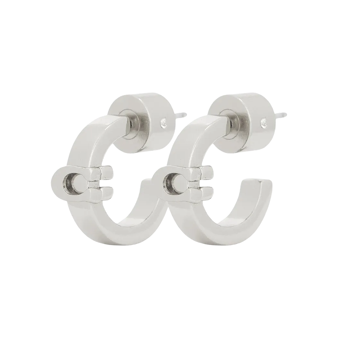 560724-RHO030 (W) Coach Signature C Hinged Bangle Huggie Earrings Silver