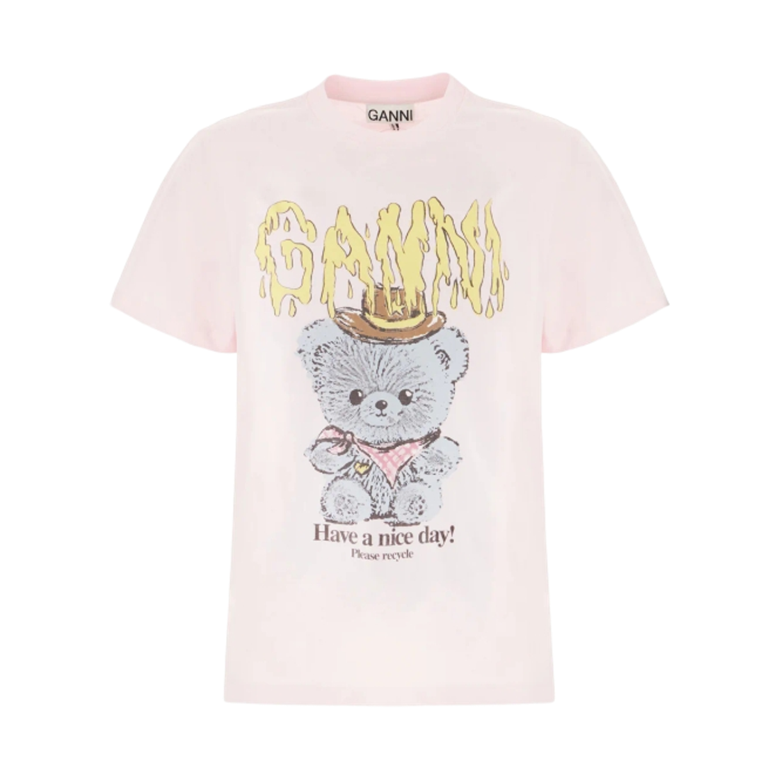 (W) 가니 베이직 코튼 저지 테디 릴렉스드 티셔츠 초크 핑크((W) Ganni Basic Cotton Jersey Teddy Relaxed T-Shirt Chalk Pink)