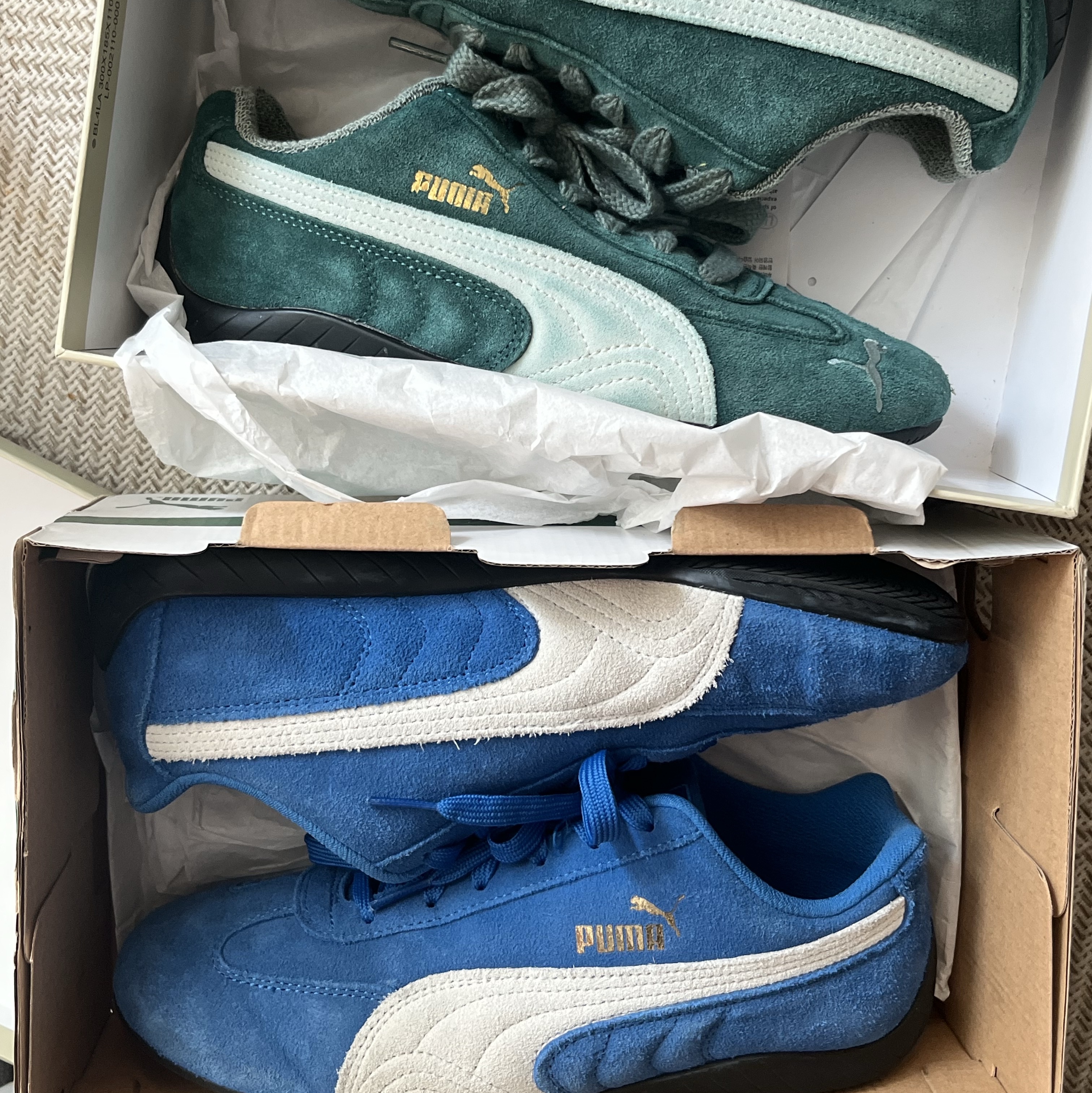 Puma Speedcat OG Sparco Strong Blue White, Puma Speedcat The NeverWorn V Dark Myrtle Green Moon 착용 스타일