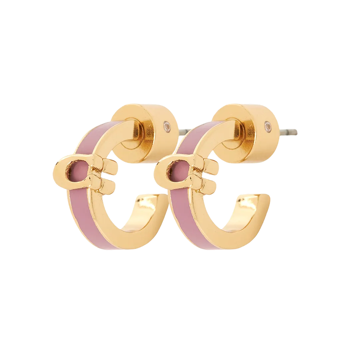 560726-GLD656 (W) Coach Signature C Enamel Hinged Bangle Huggie Earrings Gold Pink