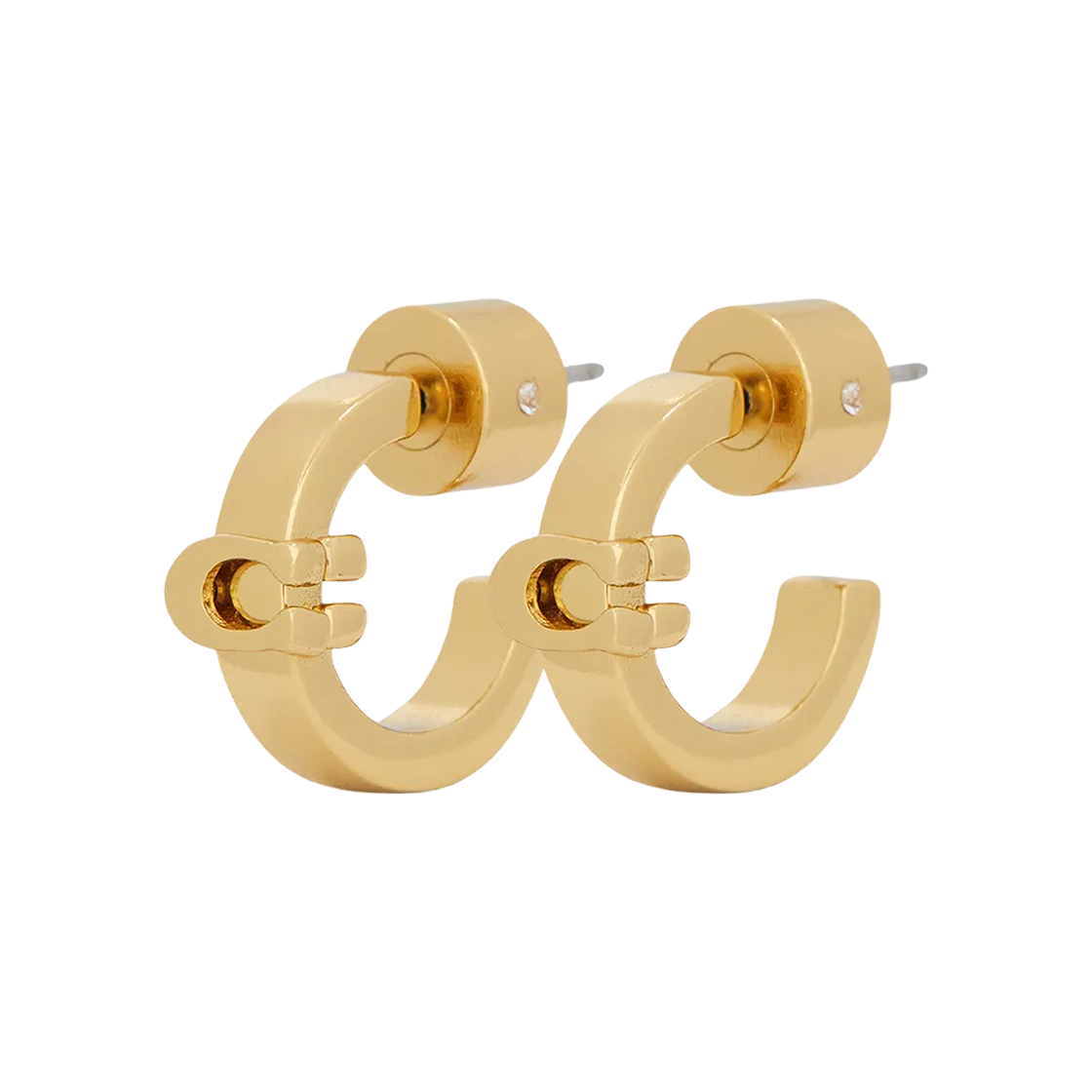 (W) 코치 시그니쳐 C 힌지 뱅글 허기 이어링 골드((W) Coach Signature C Hinged Bangle Huggie Earrings Gold)
