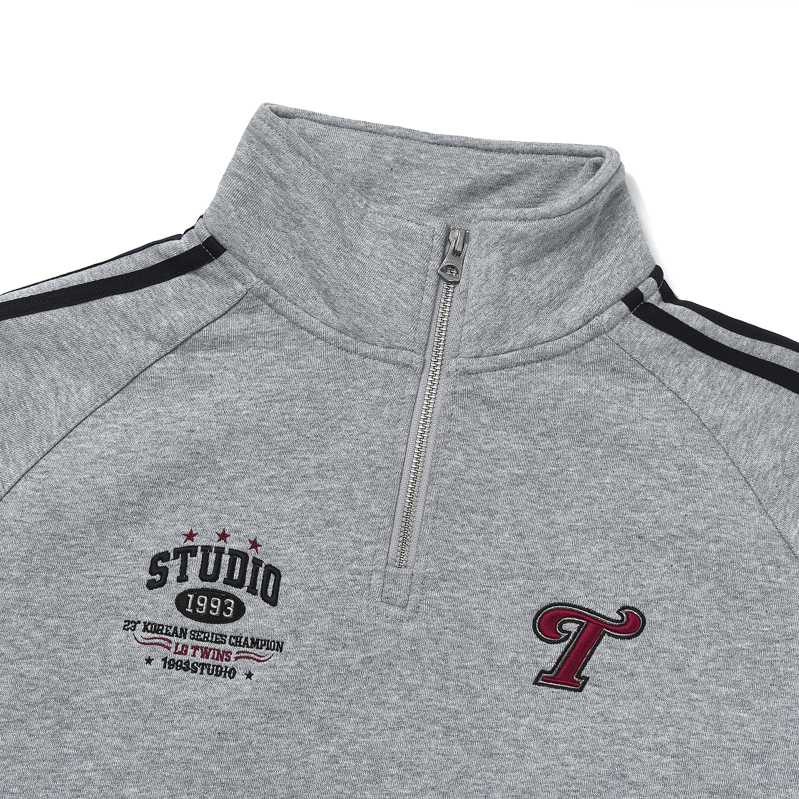 LG 트윈스 x 1993스튜디오 로고 트랙 하프 집업 스웨트셔츠 그레이(LG Twins x 1993STUDIO Logo Track Half Zip Up Sweatshirt Gray) - 3