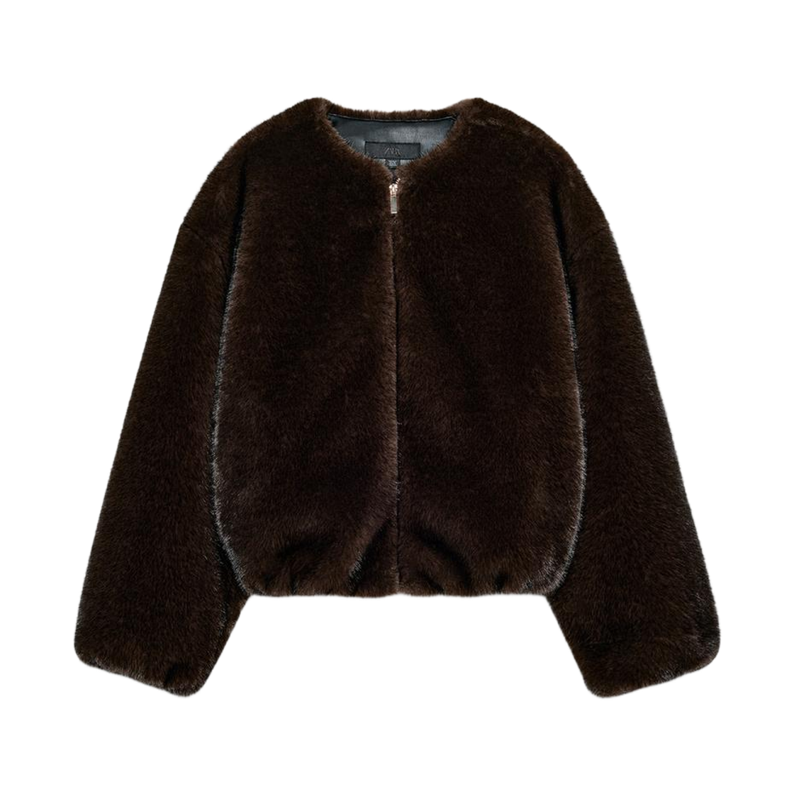 6318/288/716 (W) Zara Faux Fur Bomber Jacket Dark Brown