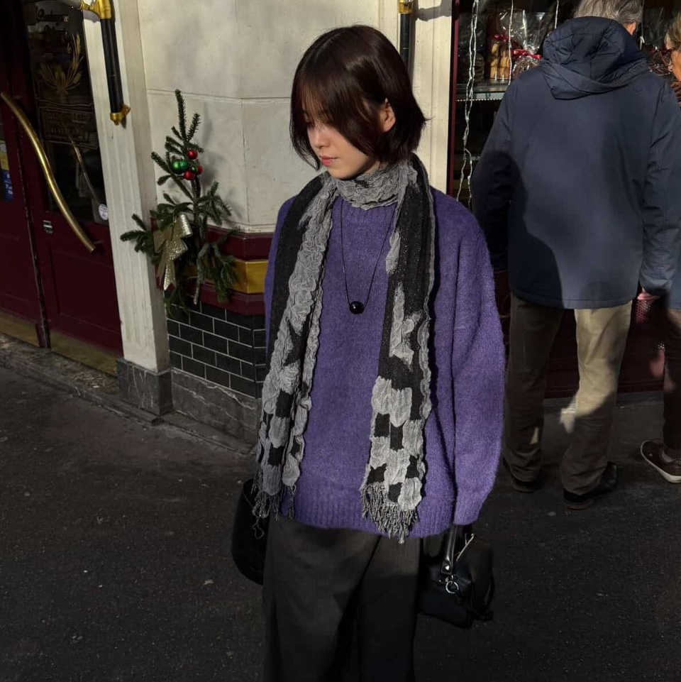 ACOC Brushed Blend Pullover Deep Purple 착용 스타일