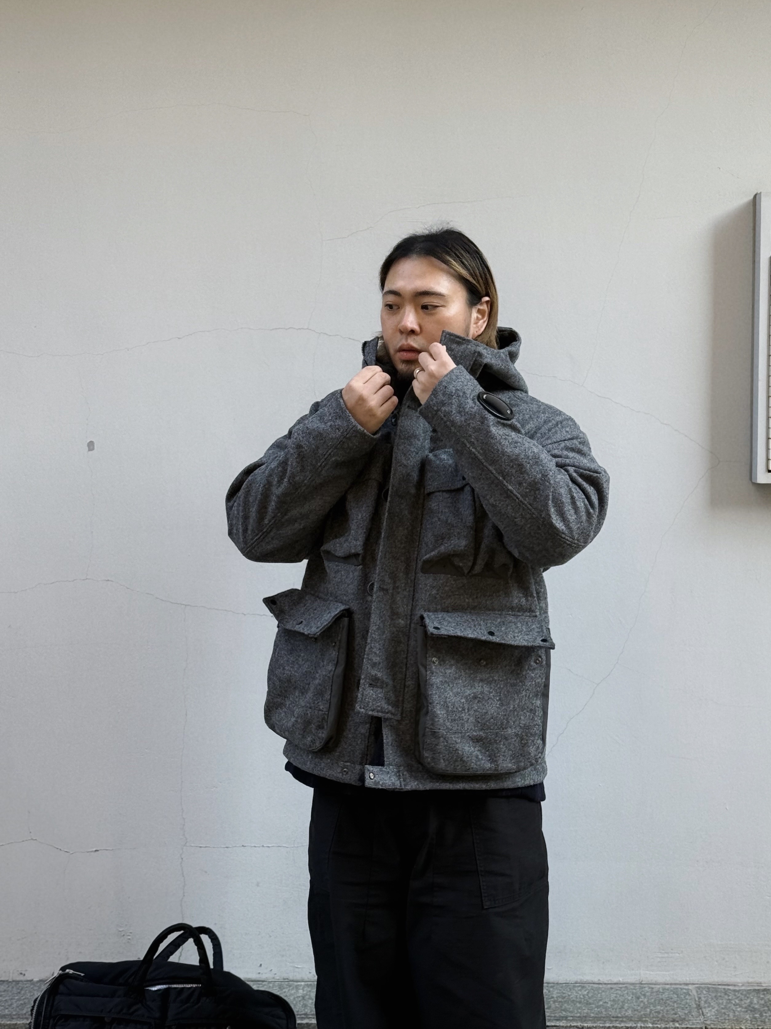 C.P. Company C.P. Duffel Garment Dyed Coat Butternut Brown - 23FW, Uniqlo x Needles Fleece Wide Pants Black - KR 착용 스타일 - 5