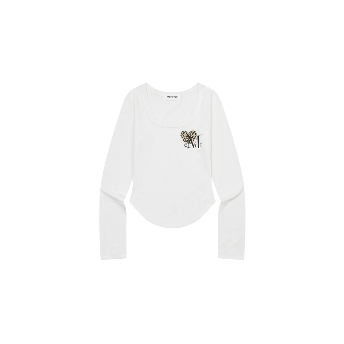 P0000BKH MUCENT Sierra Leopard Heart U-Neck Log Sleeve T (4Color) White - Leopard Brown