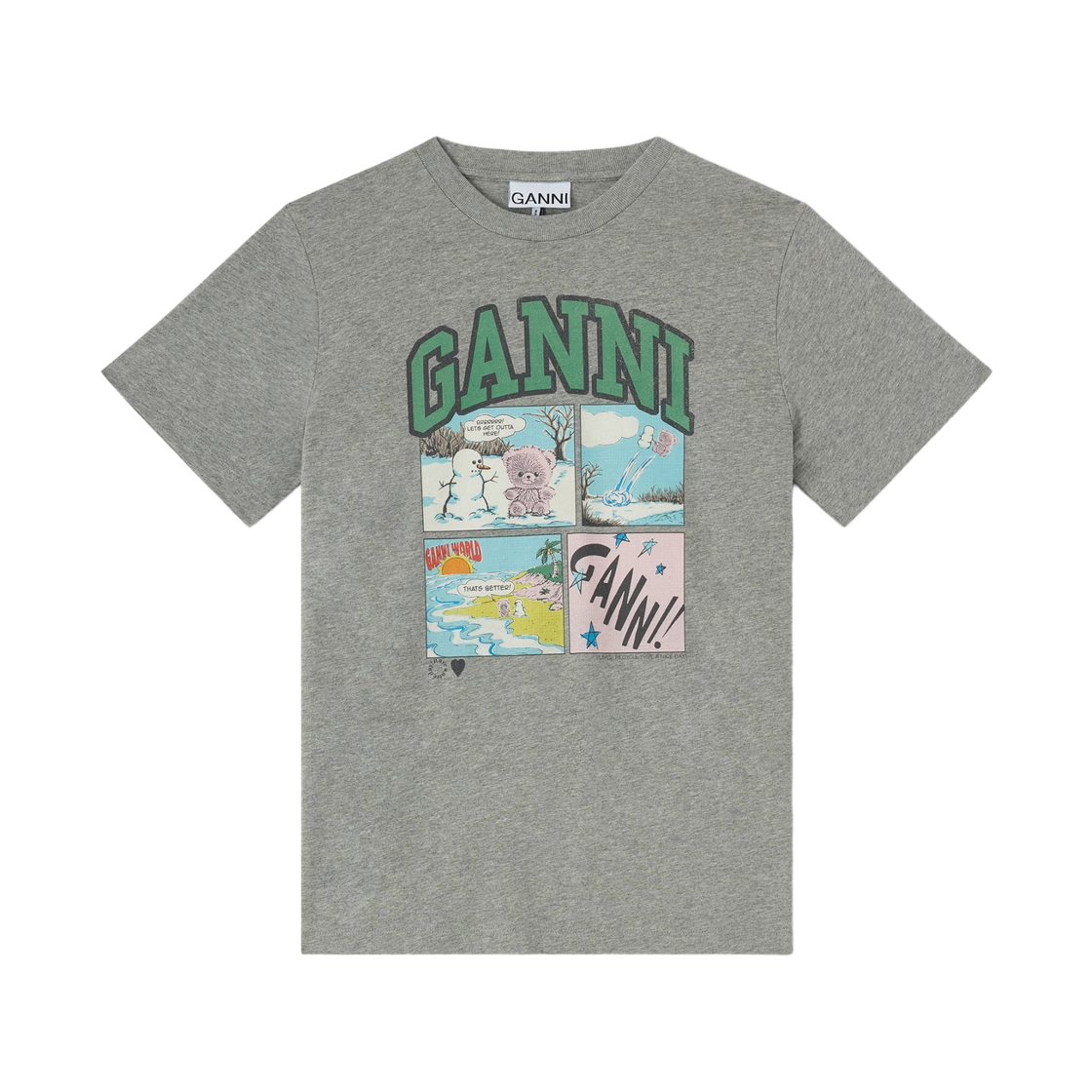 A1050070-920 (W) Ganni Basic Jersey Comic Teddy T-Shirt Grey