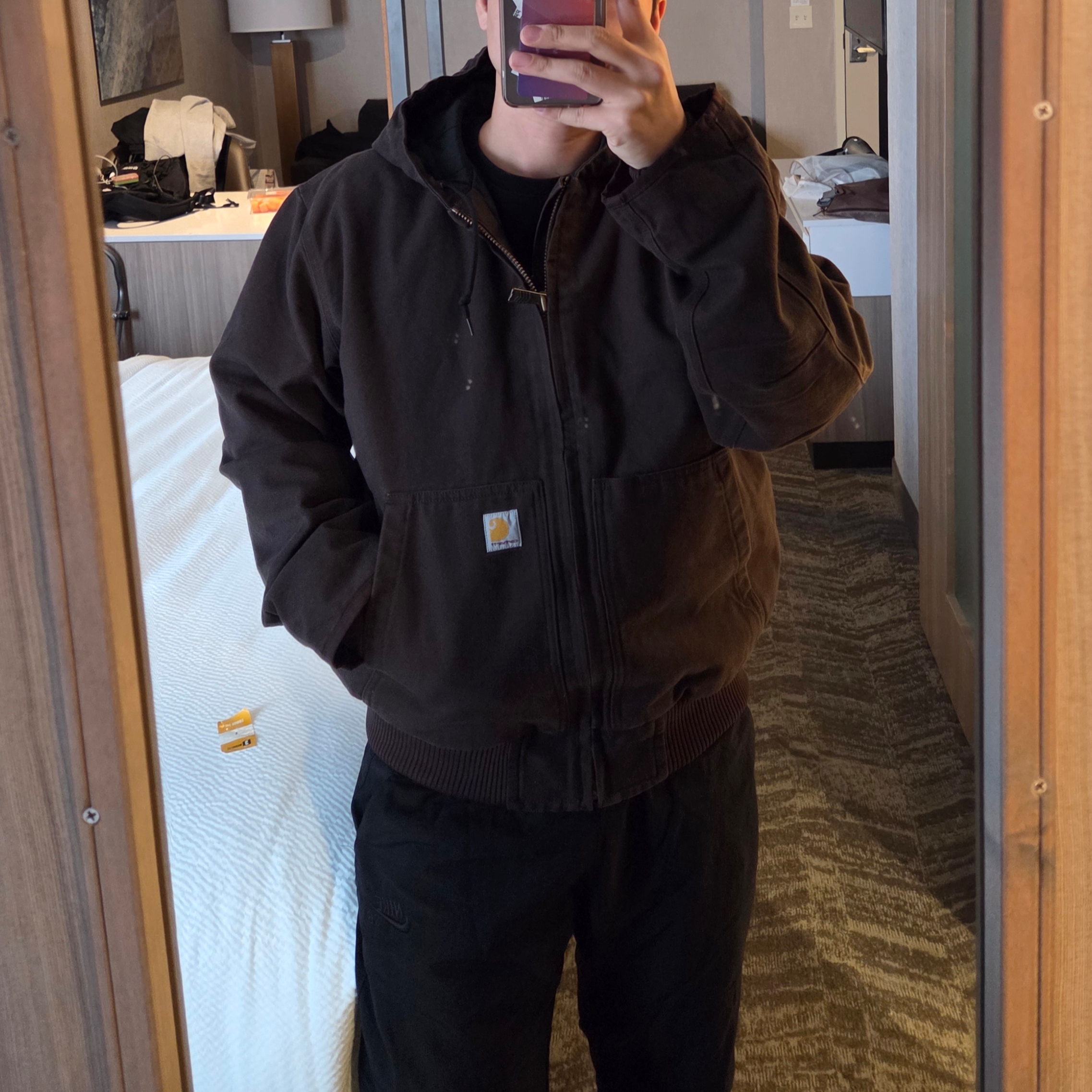 Carhartt WIP Active Jacket Tobacco Rigid - Winter, Carhartt WIP OG Active Jacket Tobacco Stone Canvas 착용 스타일