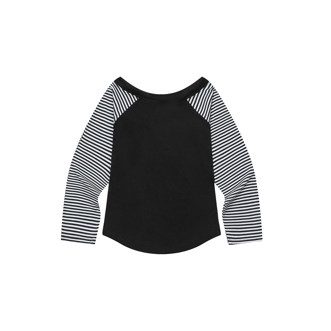 무센트 올리에 오프숄더 스트라이프 배색 나그랑 긴팔 티 (2컬러) 블랙(MUCENT Olie Off Shoulder Stripe Raglan T (2Color) Black) - 2