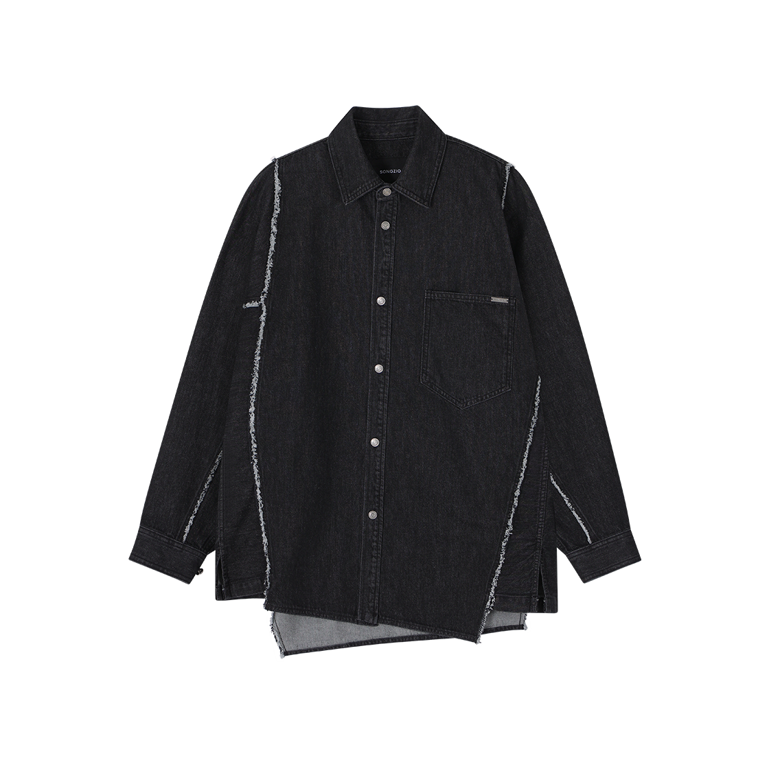 SI2SH720BK SONGZIO COLLECTION Polyptych Embroidered Denim Shirt Black