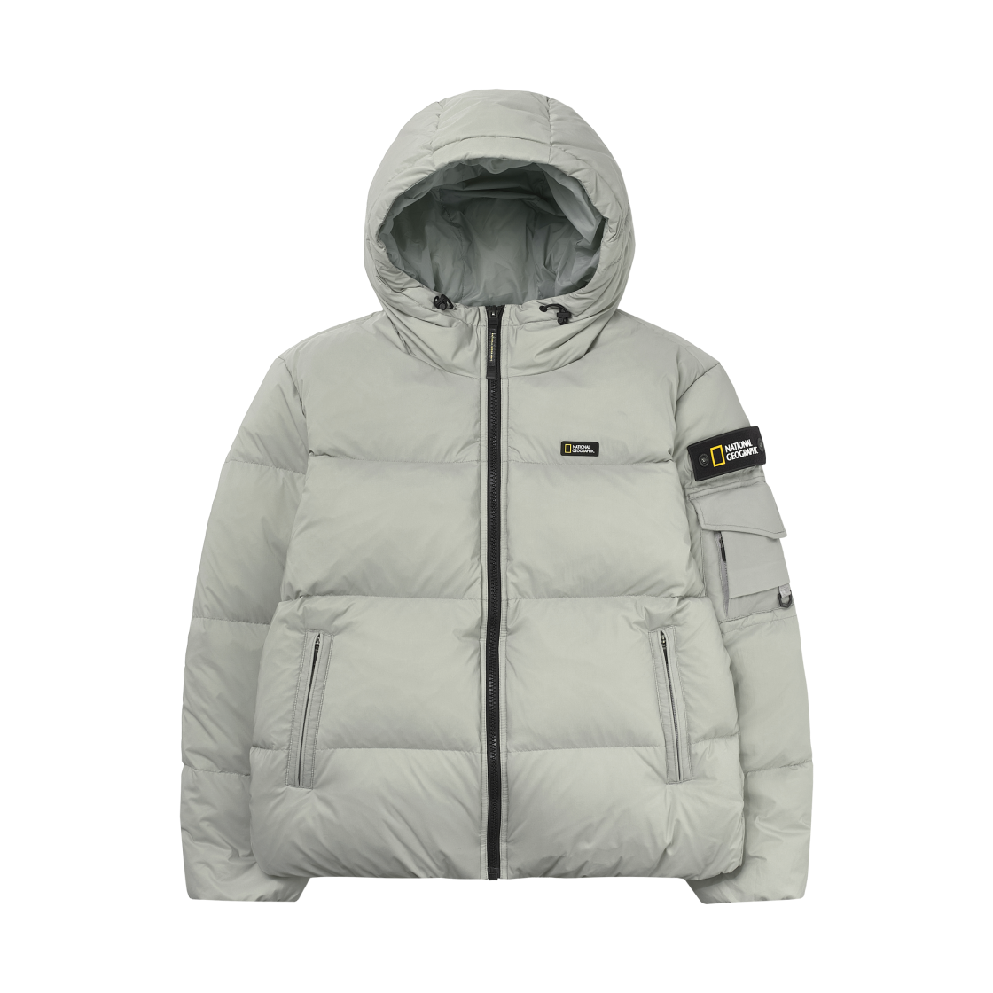 내셔널 지오그래픽 골든 몰 숏 렝스 구스 후드 다운 점퍼 아게이트 그레이