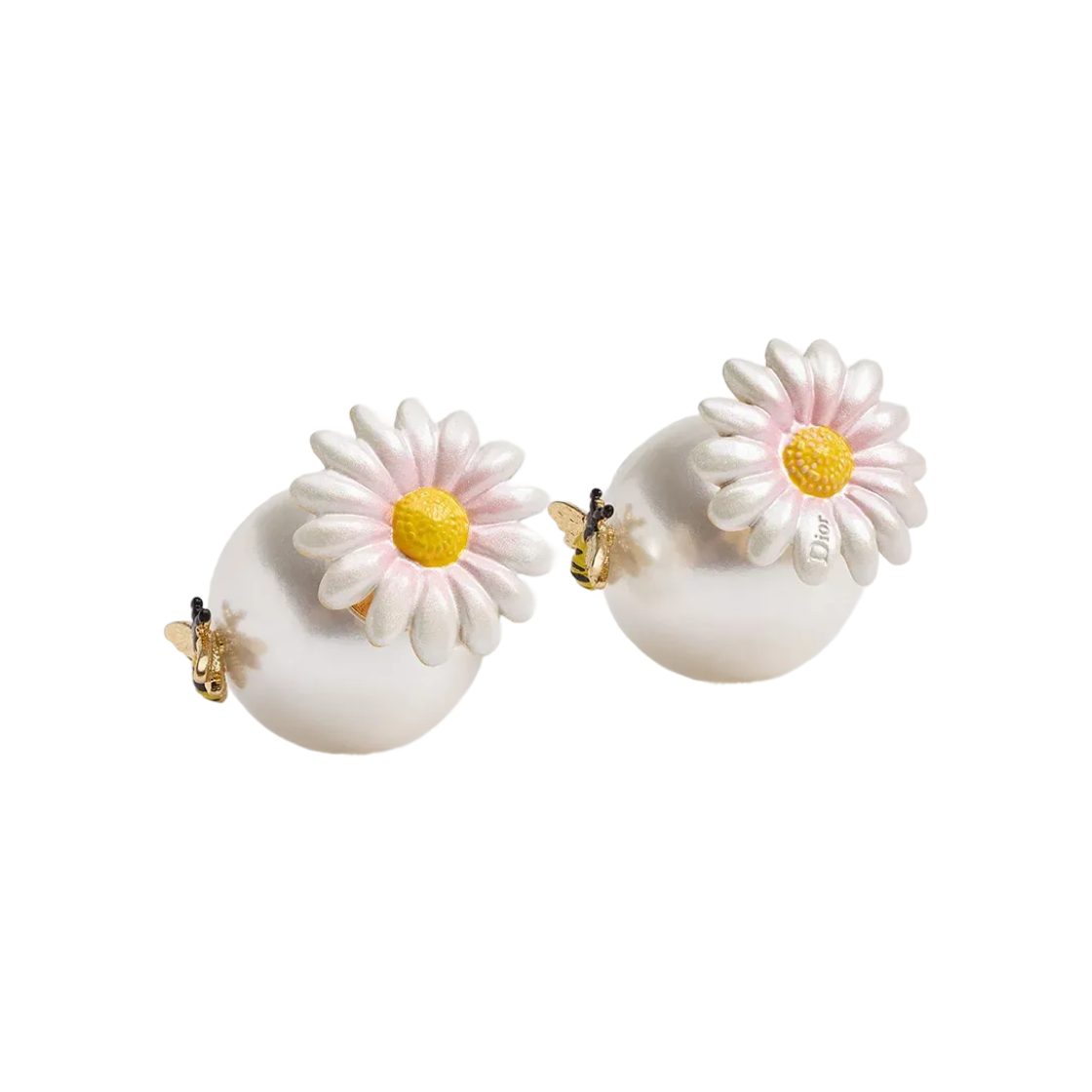 (W) 디올 데이지 디올 트리발 이어링 골드 피니시 메탈 & 화이트 레진 펄 멀티컬러 래커((W) Dior Daisy Dior Tribales Earrings Gold-Finish Metal & White Lesin Pearl Multicolor Lacquer) - 1