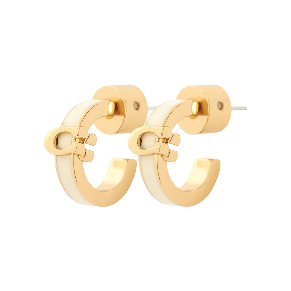 560726-GLD100 (W) Coach Signature C Enamel Hinged Bangle Huggie Earrings Gold