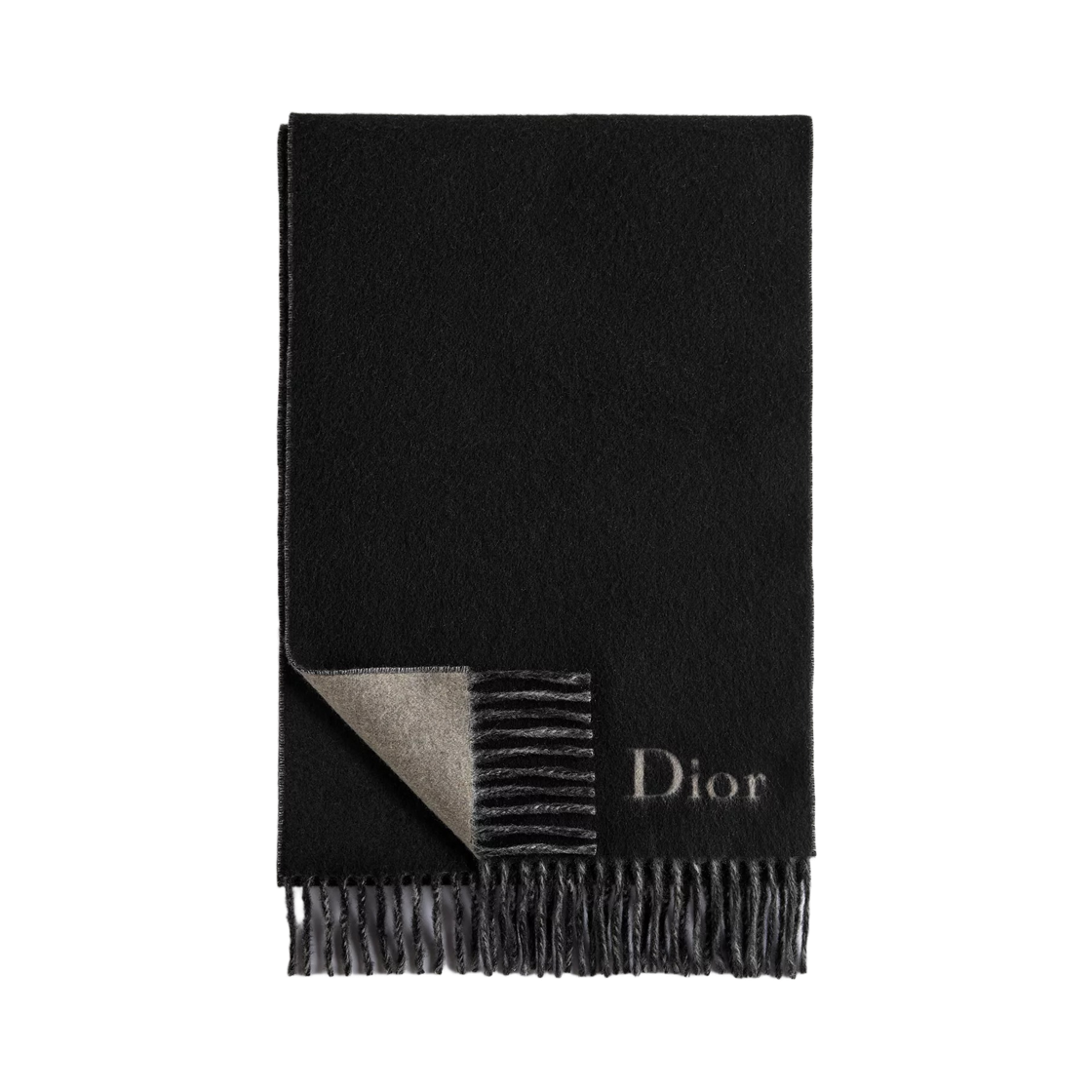 68E0006A1007-C988 Dior Reversible Muffler Wool And Cashmere Black Gray