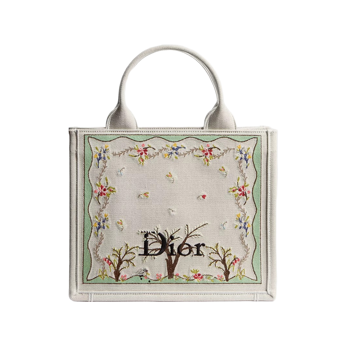 M1404PEHX-M933 Dior Dioramour Dior Book Tote Small with Strap Revolution Flowers Embroidery White Multicolor