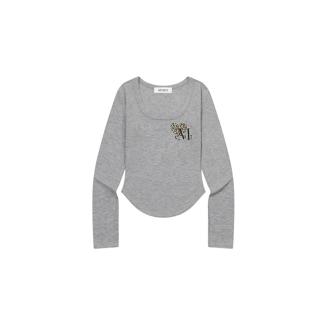 P0000BKH MUCENT Sierra Leopard Heart U-Neck Log Sleeve T (4Color) Gray - Leopard Brown