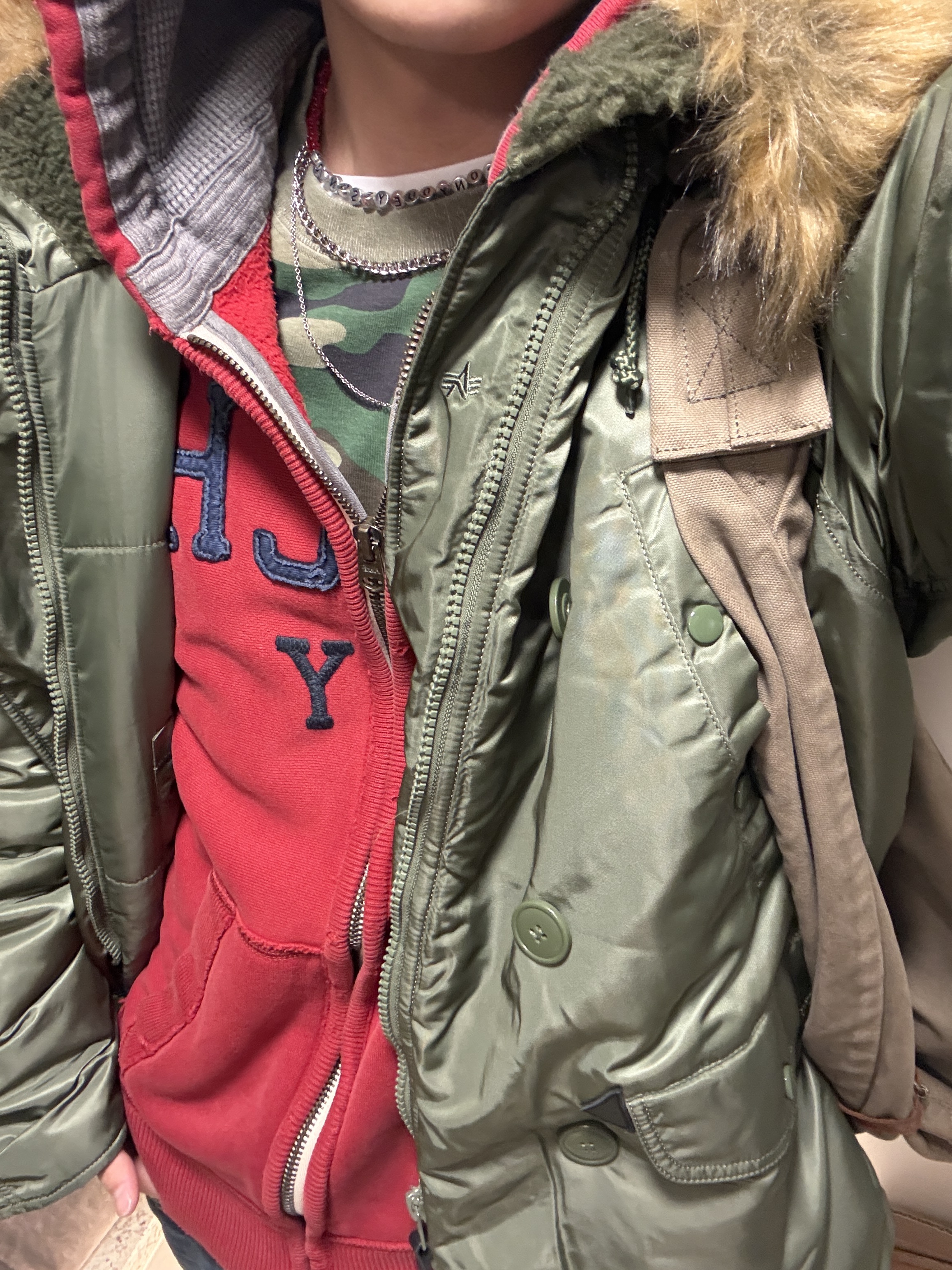 ALPHA INDUSTRIES N-3B Parka Sage, Kapital No.6 Canvas Snufkin Bag Khaki 착용 스타일