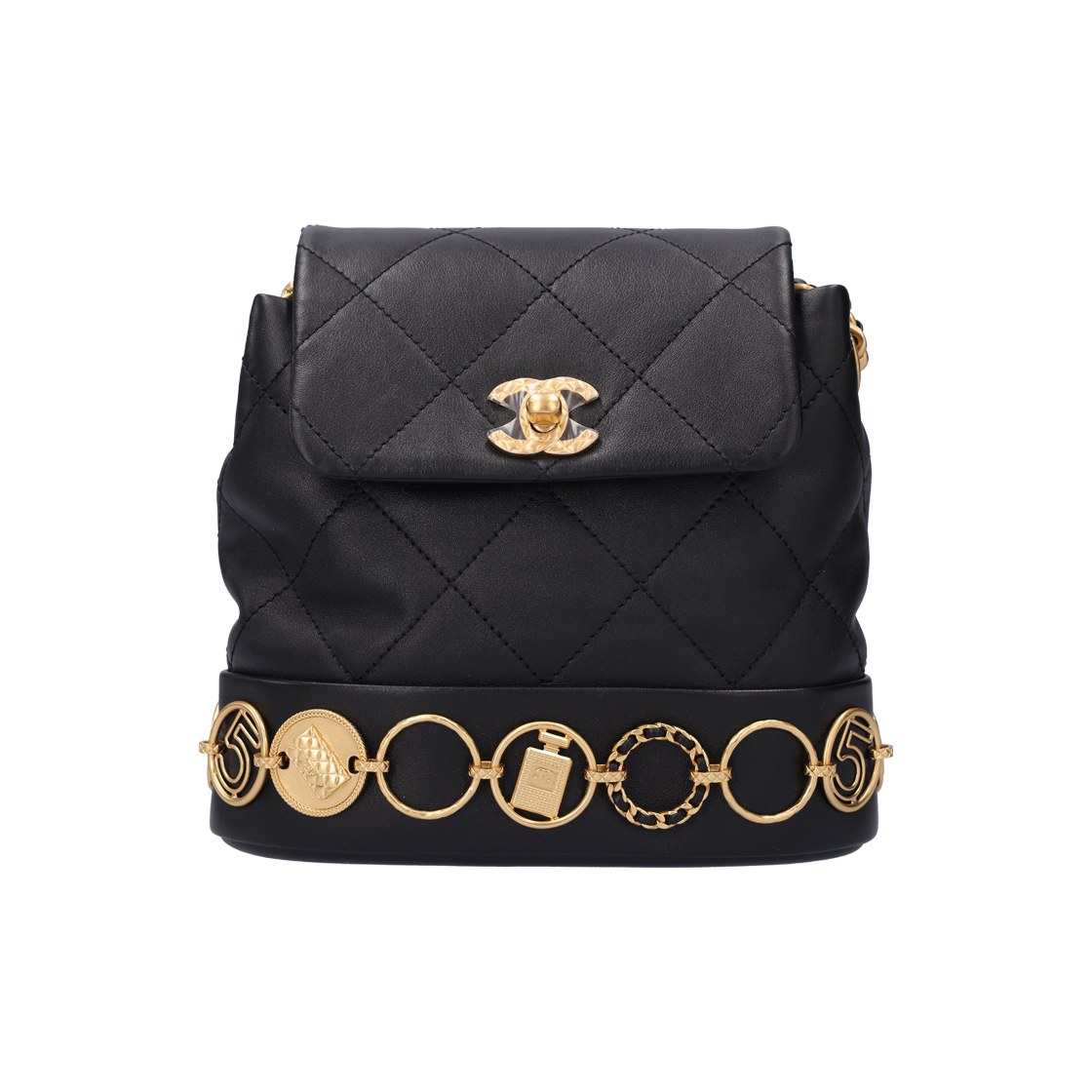 샤넬 AS4275 심벌즈 코인 디테일 백팩 카프스킨 블랙 금장(Chanel AS4275 Symbols Coin Detail Backpack in Black Calfskin with Gold Hardware)