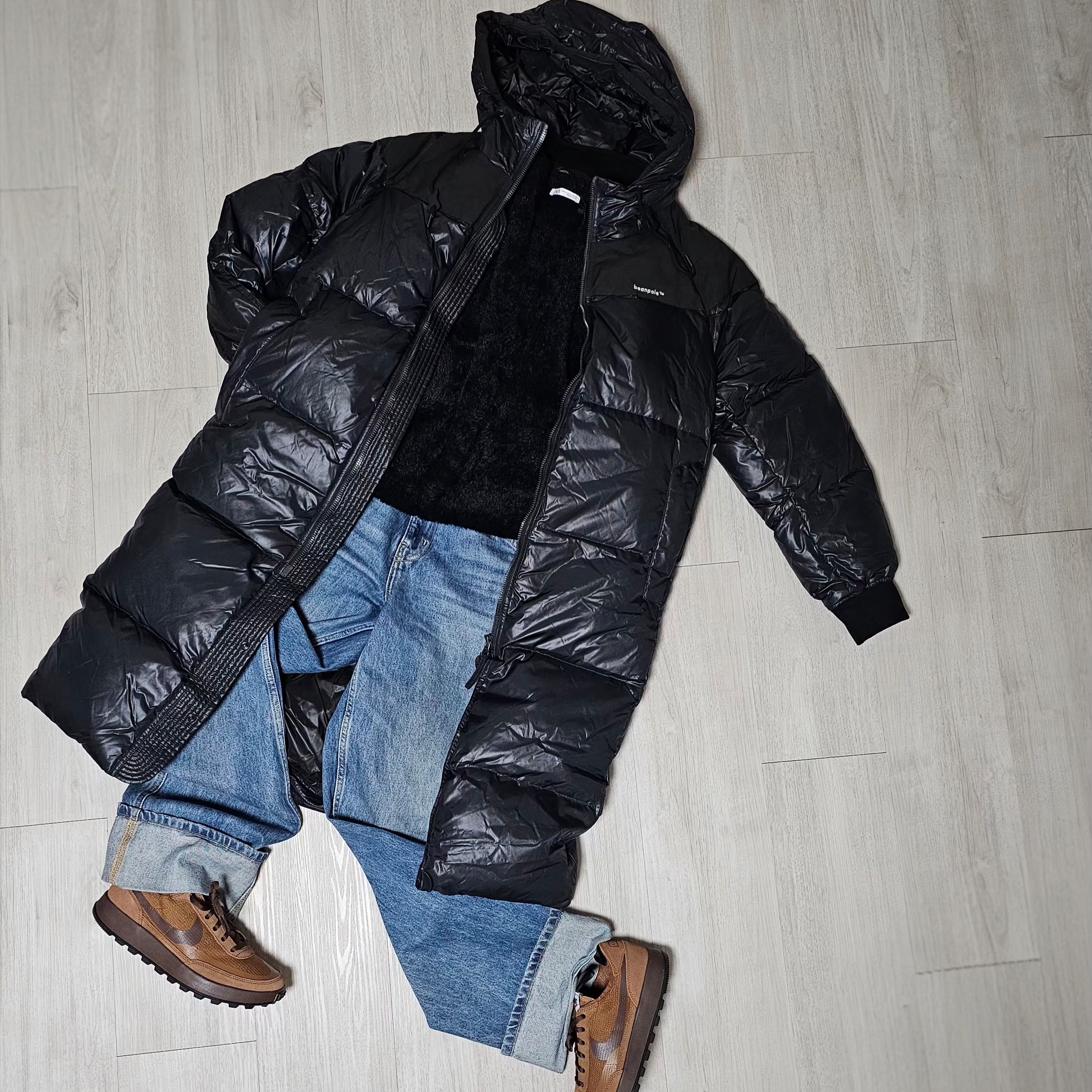 Nike x Tom Sachs General Purpose Shoe Brown, Salomon Contour Long Down Jacket Black 착용 스타일 - 1