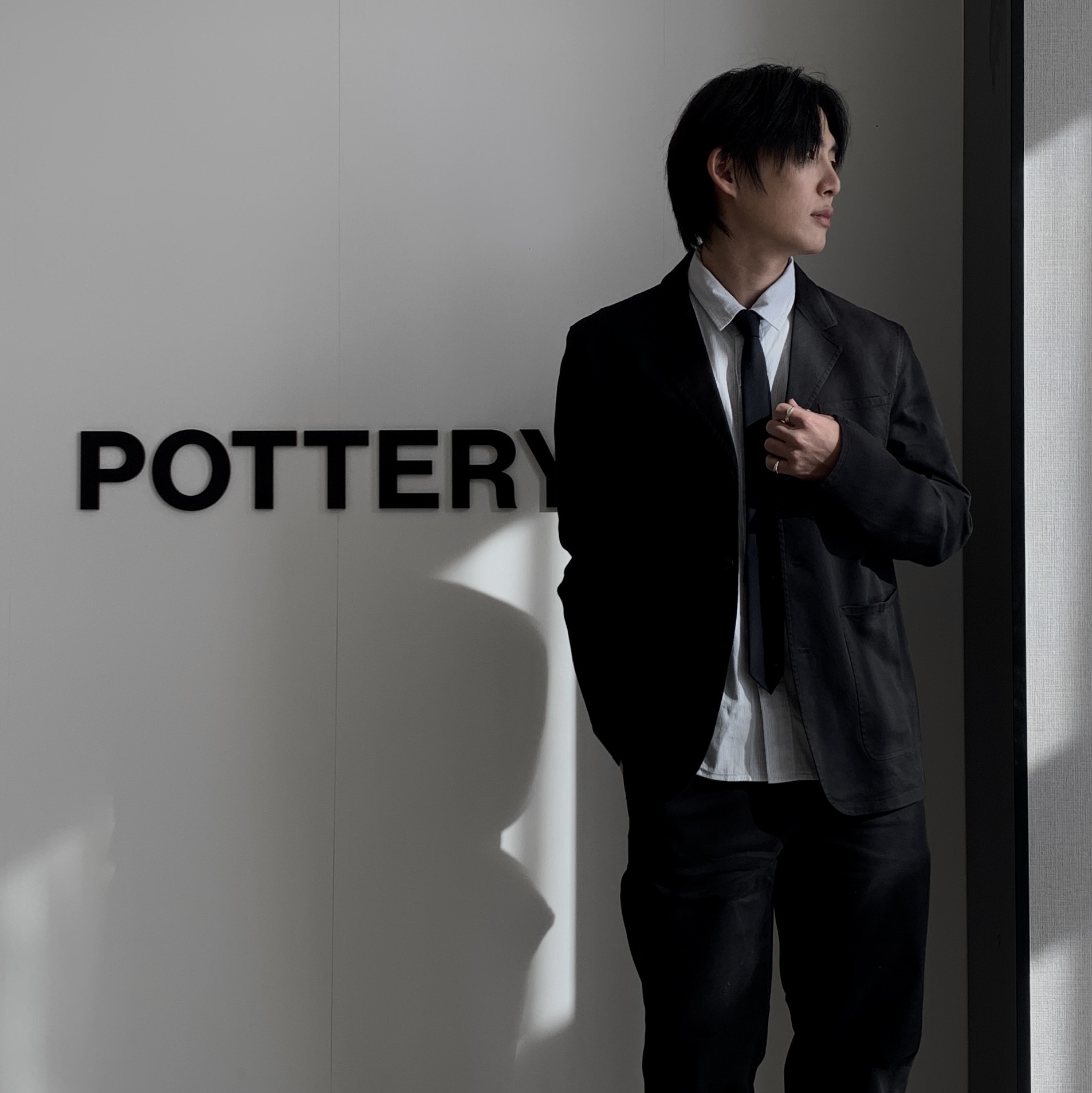 Pottery Wool Sports Jacket Black 착용 스타일 - 1