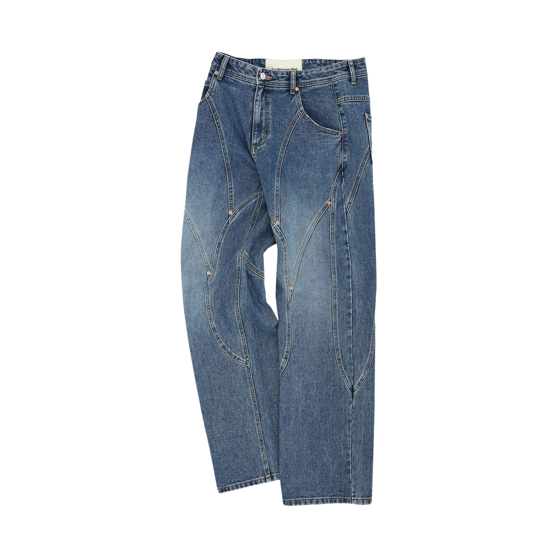 APA609M Andersson Bell Brick Curve Panel Wide Jeans Blue