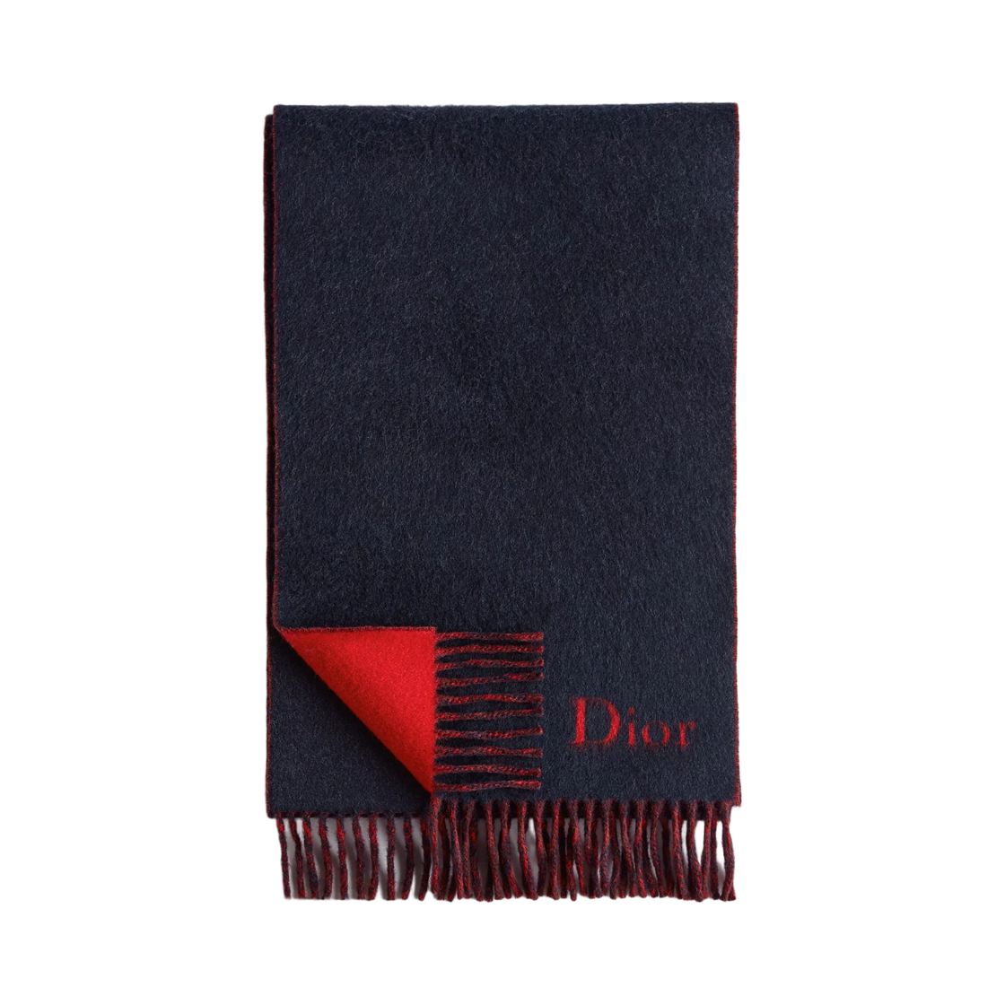 68E0006A1007-C583 Dior Reversible Muffler Wool And Cashmere Navy Blue Red