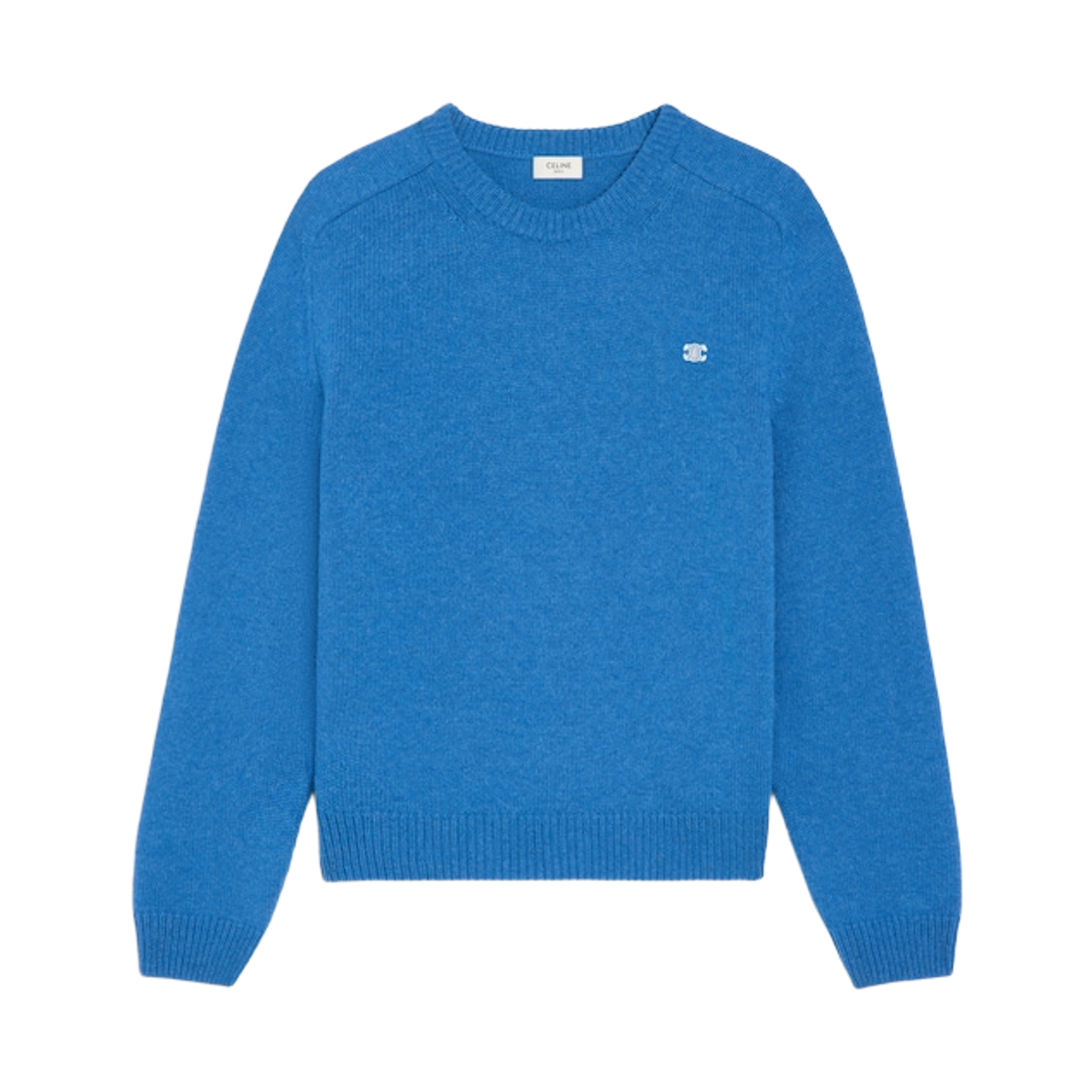 2AC85048T-07BL Celine Crew Neck Triomphe Sweater in Cashmere Wool Blue