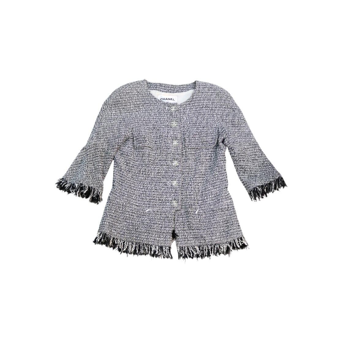 ITAJI8QM7GEQ Chanel Fringe Tweed Jacket A-C46304