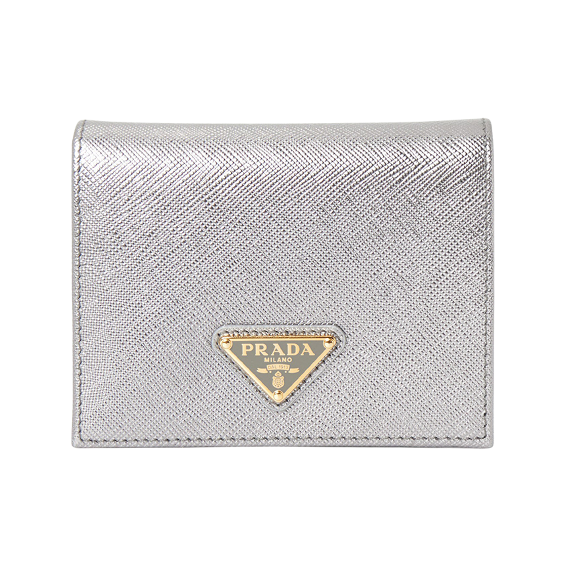 1MV204-QHH-F0135 Prada Saffiano Leather Triangle Logo Wallet Chrome