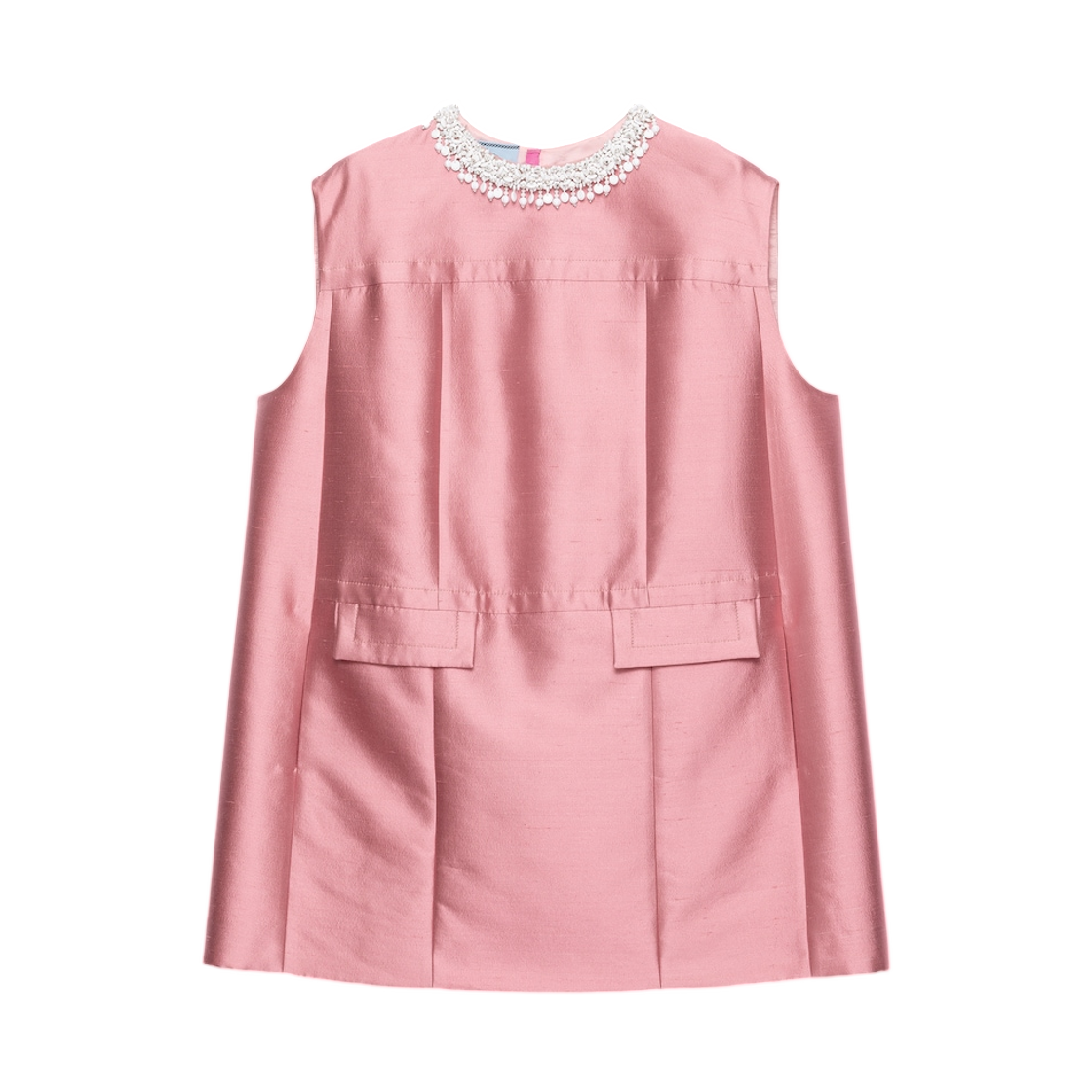 P3S42R-19R0-F0638 (W) Prada Embroidered Double Shantung Dress Begonia Pink