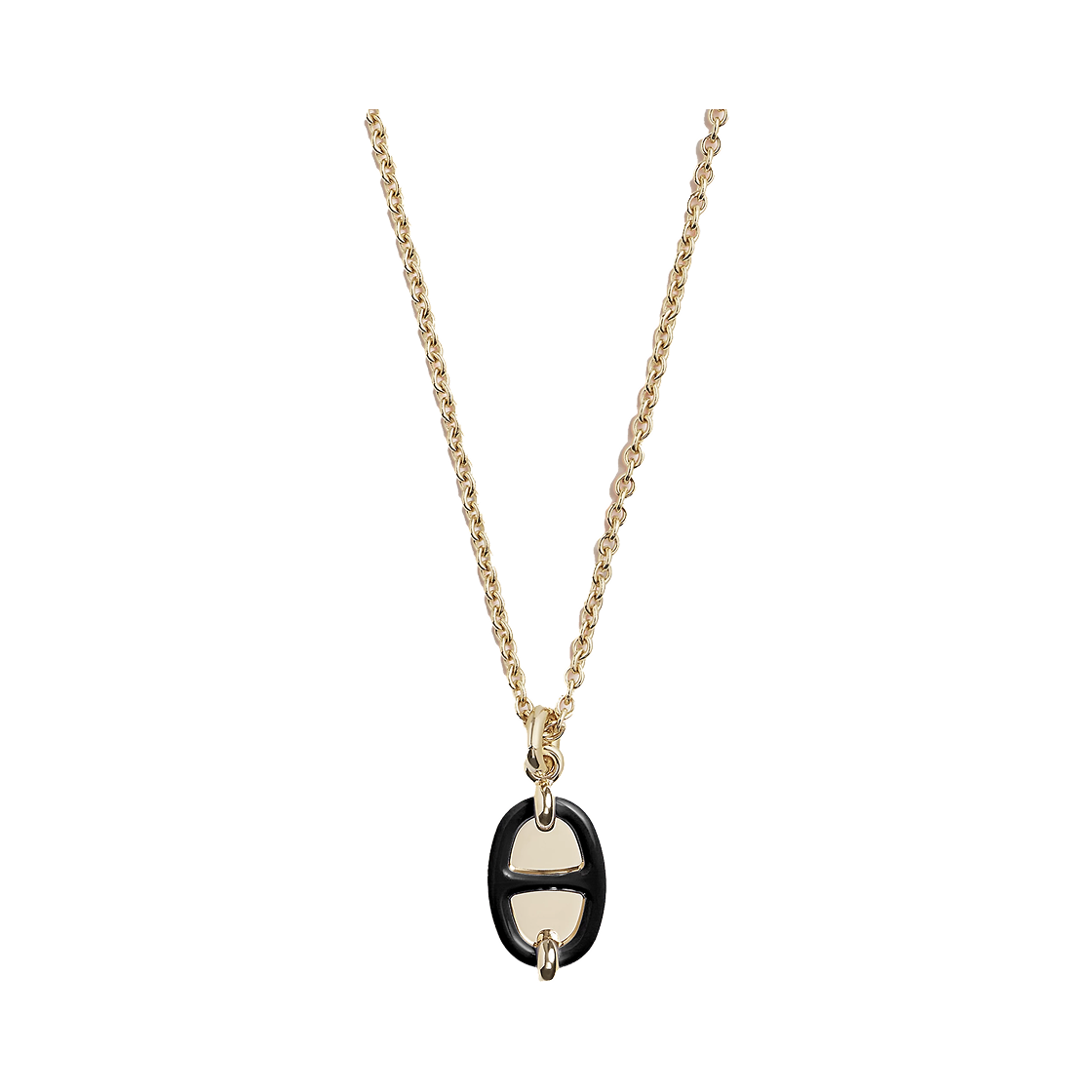 H100053FE03 (W) Hermes Mini Maillon Pendant Small Model Cold Yellow Gold & Noir