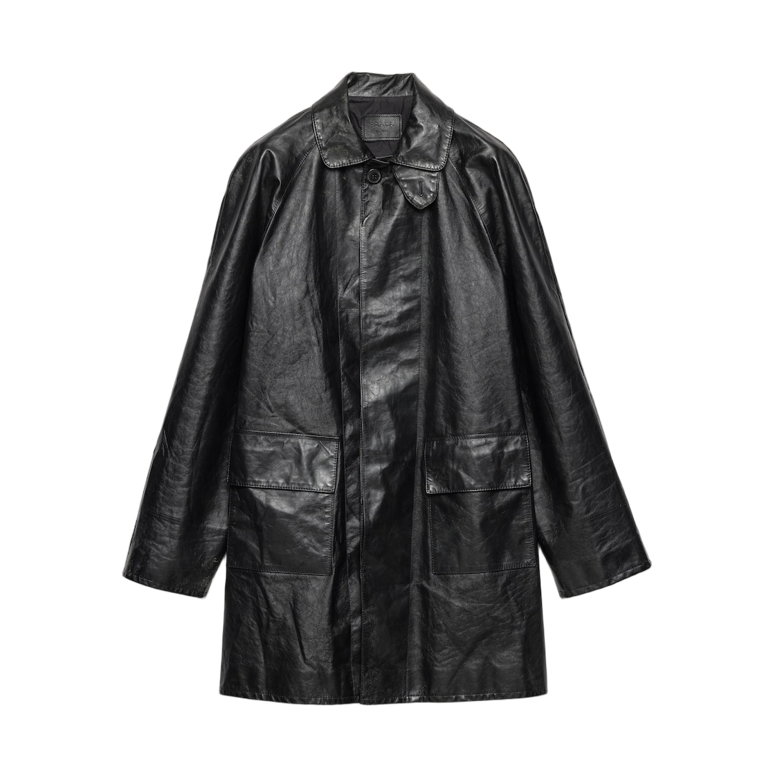 UPS698-180O-F0002 Prada Leather Coat Black