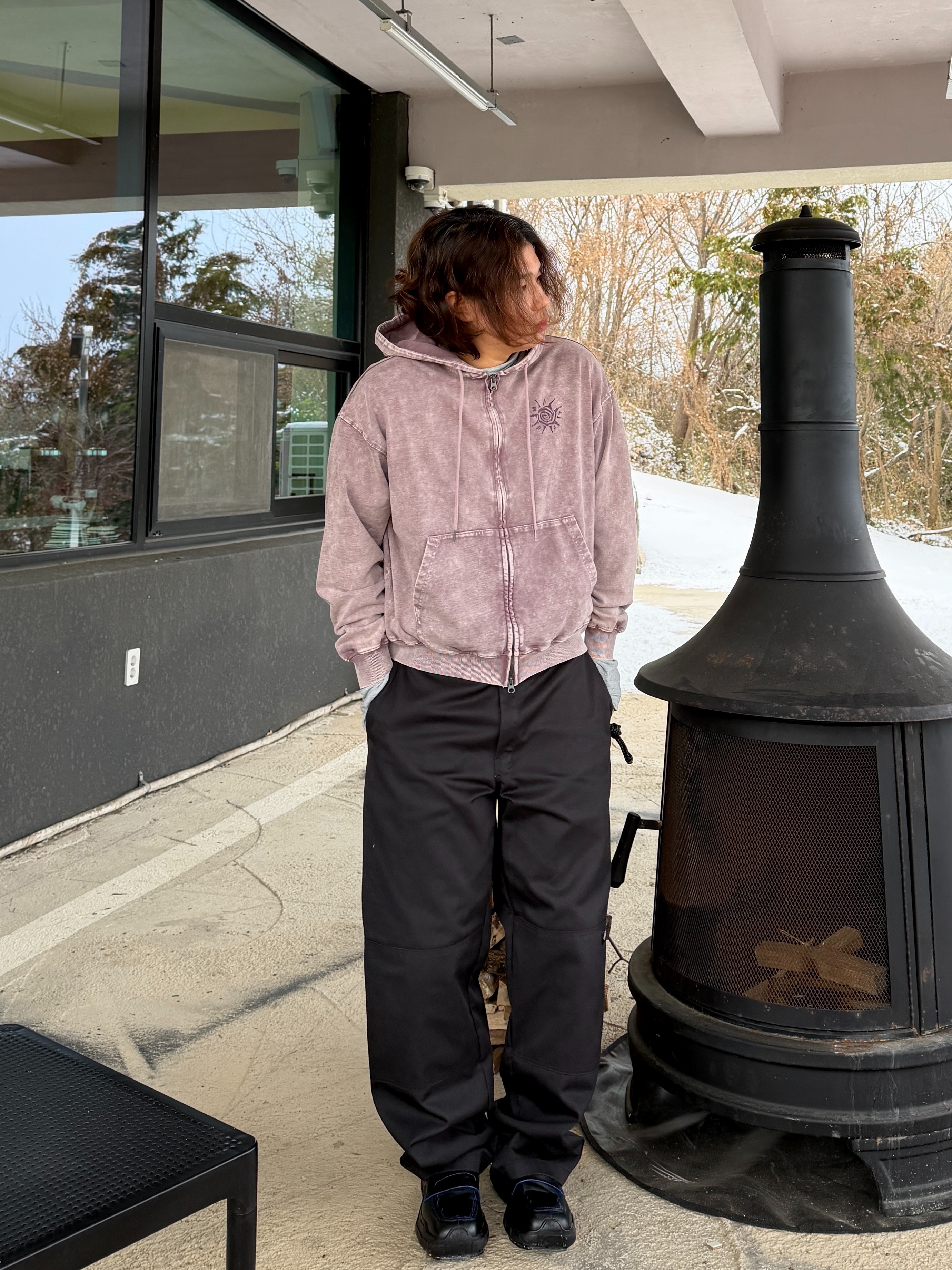 Zara x Ader Error Leather Track Sole Loafers Black, Dickies Loose Fit Double Knee Work Pants Black 착용 스타일 - 2