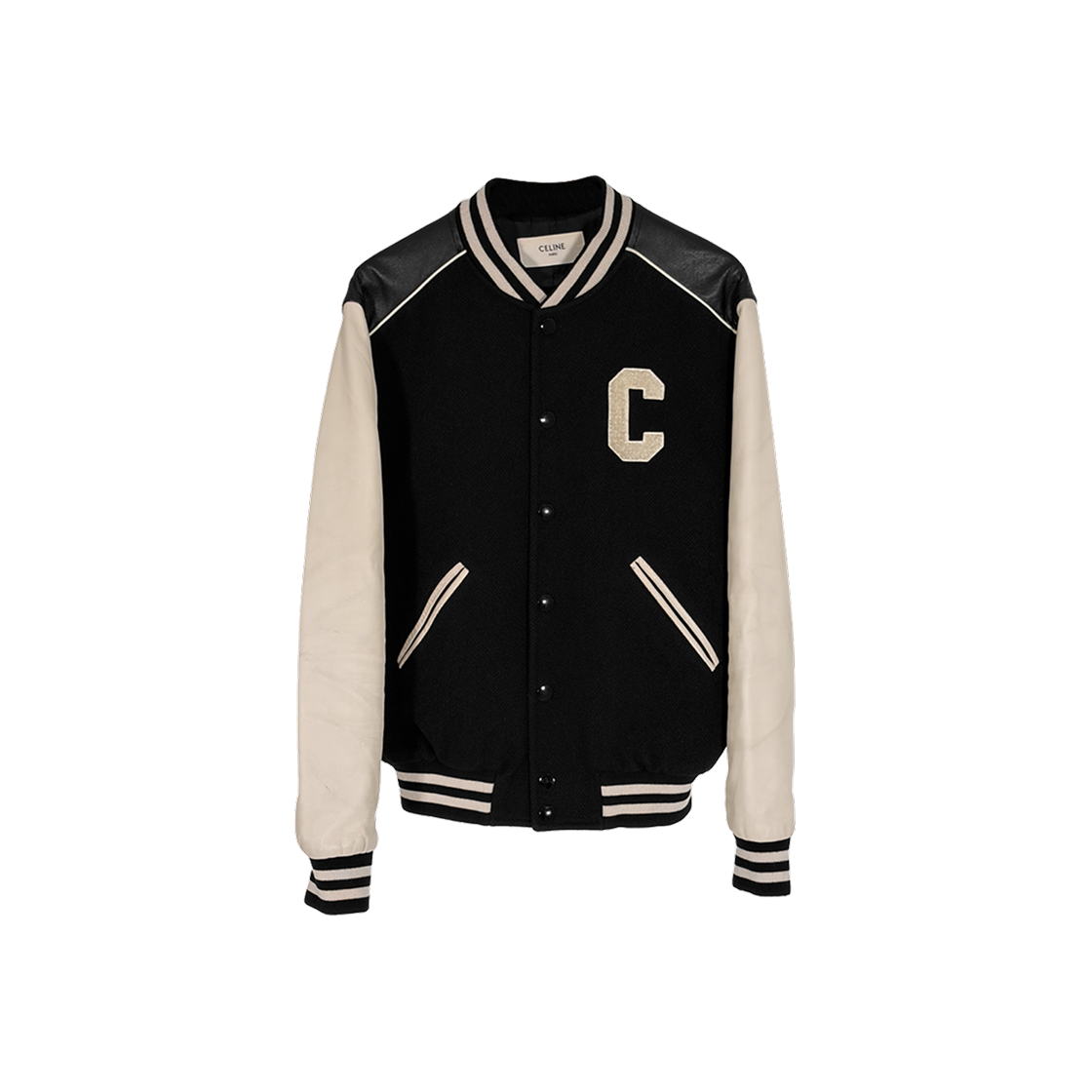 ITH5UFLS2FE3 Celine Men's C Logo Wool Leather Classic Textured Teddy Varsity Jacket
