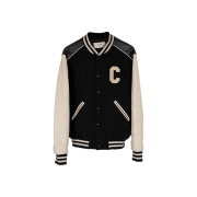 Celine Men's C Logo Wool Leather Classic Textured Teddy Varsity Jacket