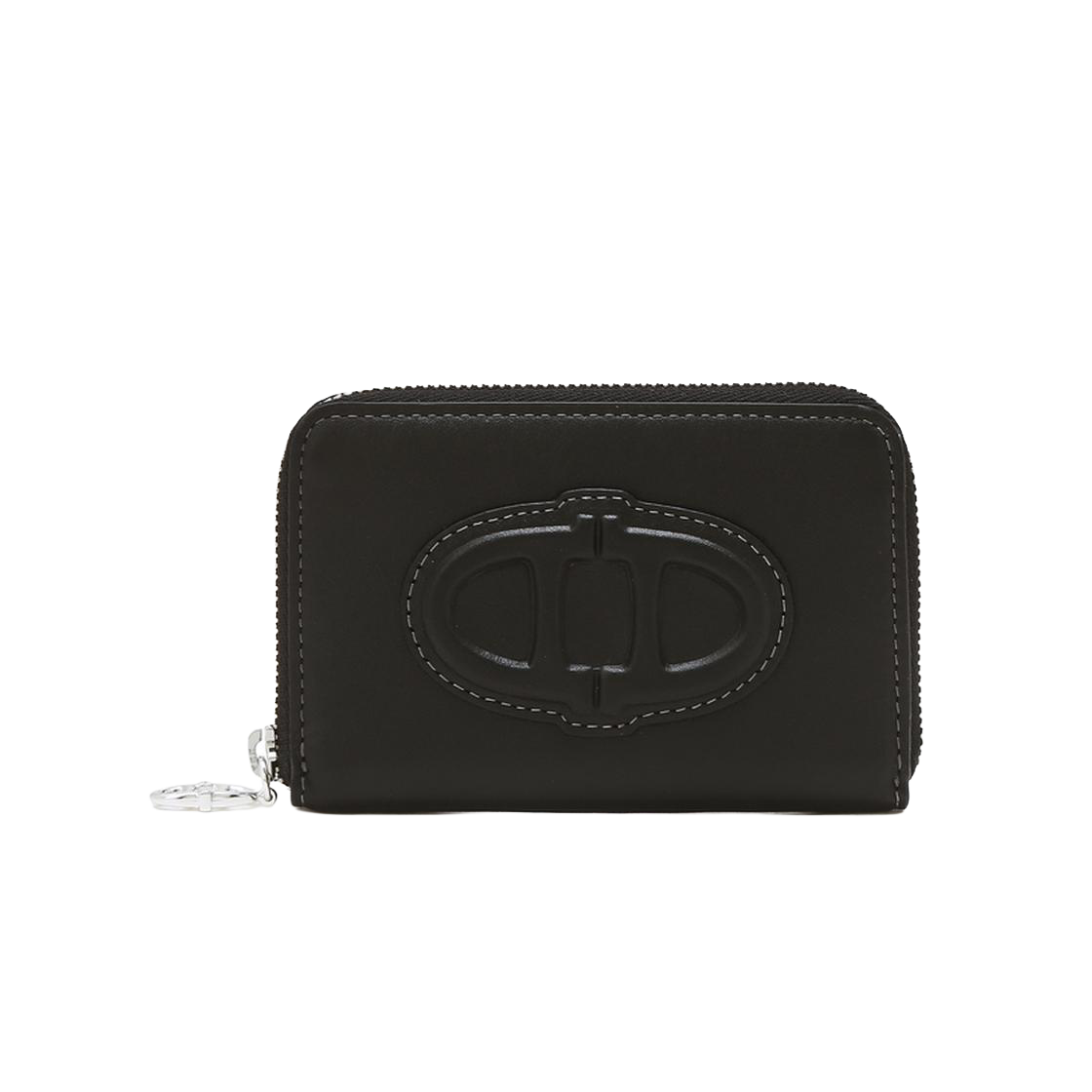 AAHO6F456BK Athe Vanessabruno Acc Stamp Black Leather Zipper Coin Wallet (Silver) Black