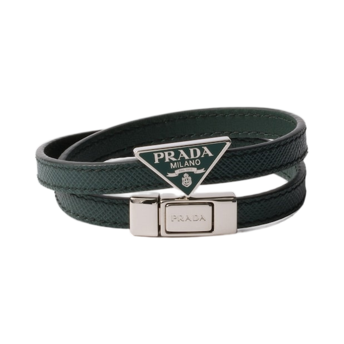 2IB286-053-F077U Prada Saffiano Leather Bracelet Emerald Green