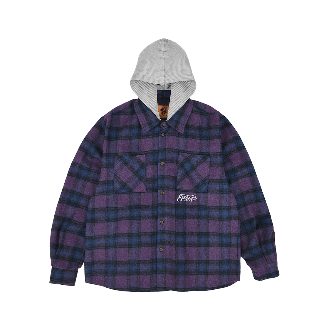이알에스코 플레이드 후드 셔츠 퍼플