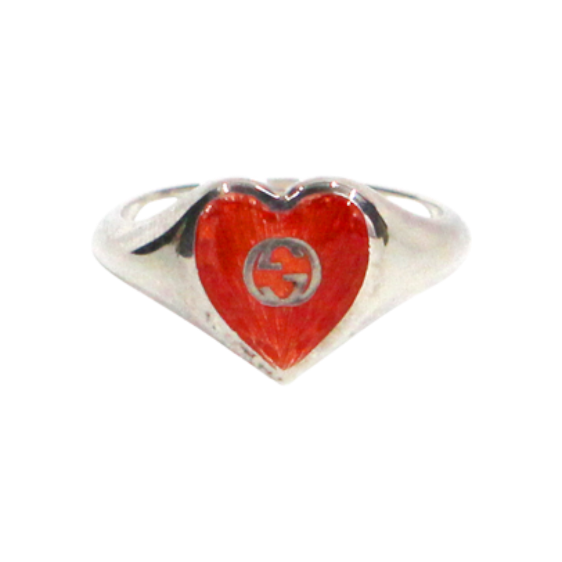 구찌 레드 하트 인터로킹 G 실버 반지 C-B46146(Gucci Red Heart Interlocking G Silver Ring C-B46146) - 1