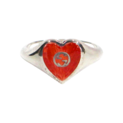 Gucci Red Heart Interlocking G Silver Ring C-B46146