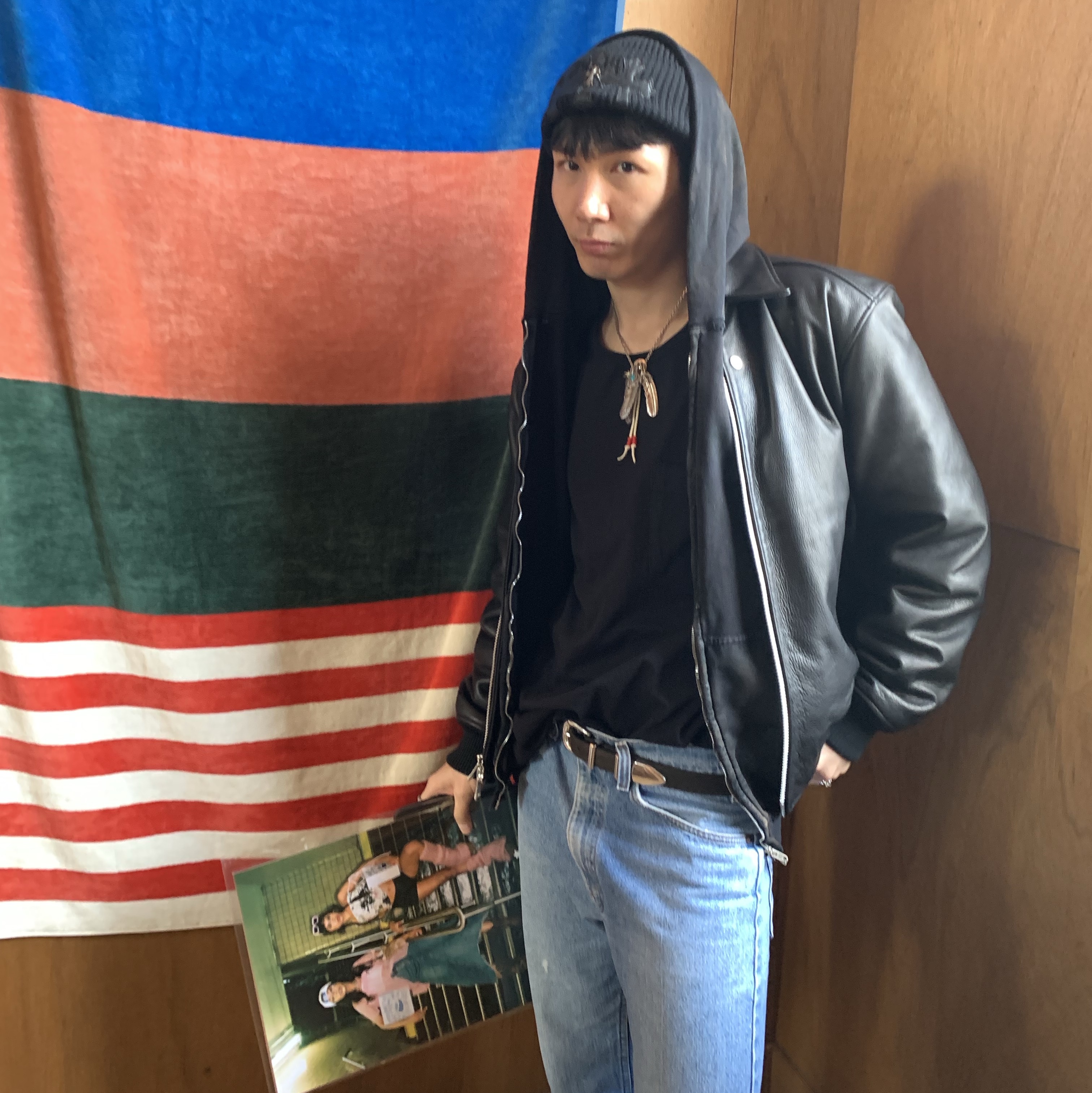 Stussy Leather Flight Jacket Black 착용 스타일 - 3